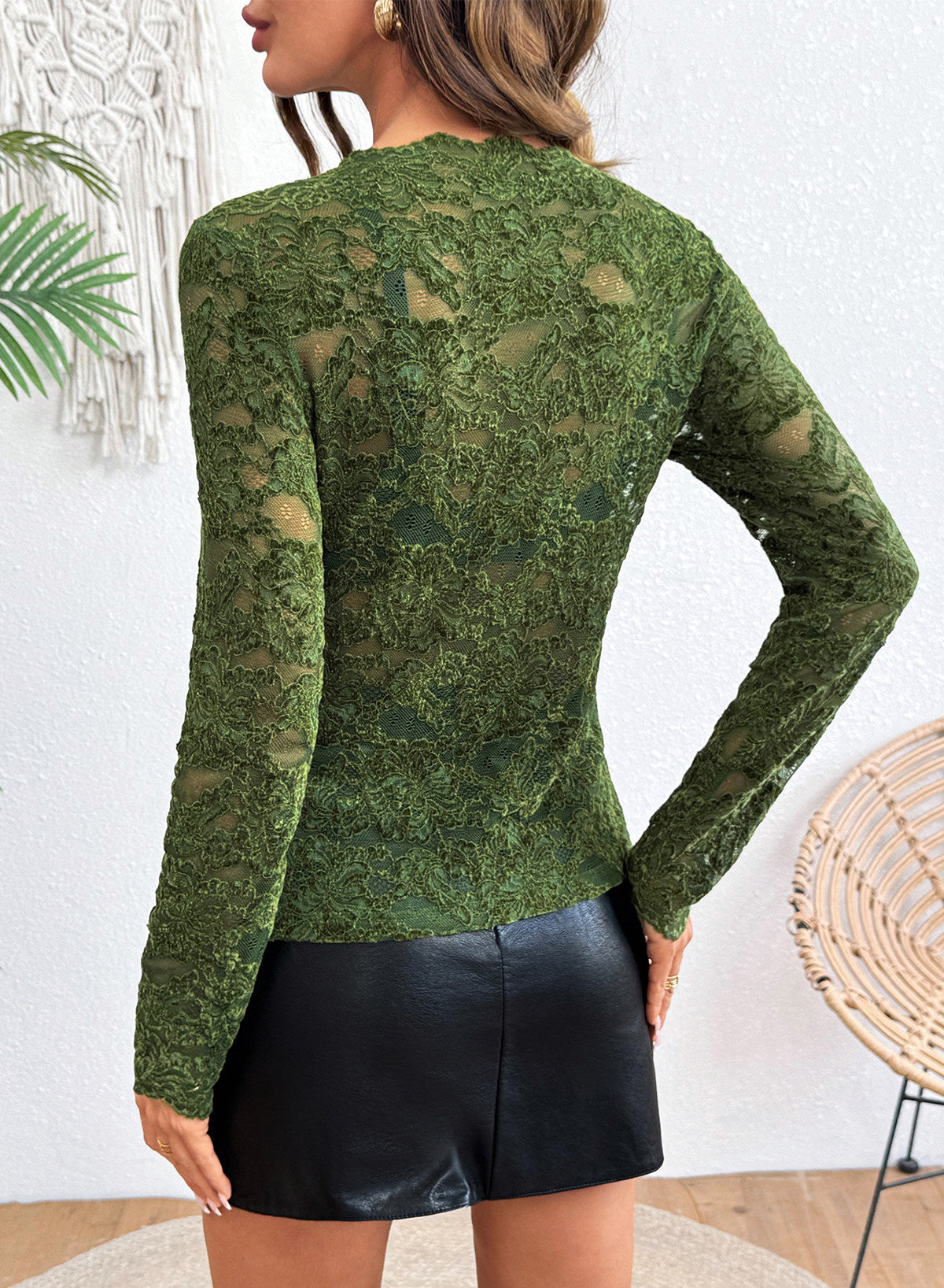 Dokotoo Lace Long Sleeve Tops for Women Sheer Mesh Fall Y2K Blouse 2026
