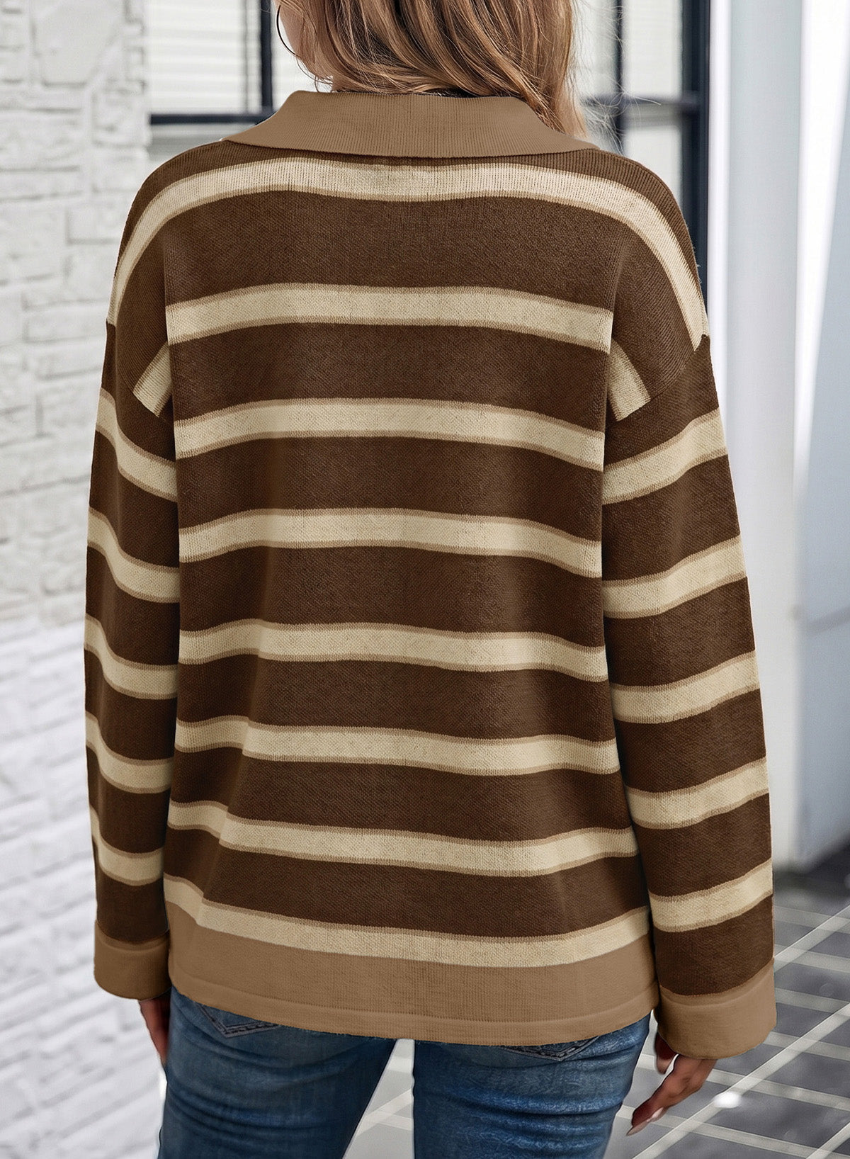 Dokotoo Sweaters for Women Oversized Striped Polo V Neck Knit Pullover Tops
