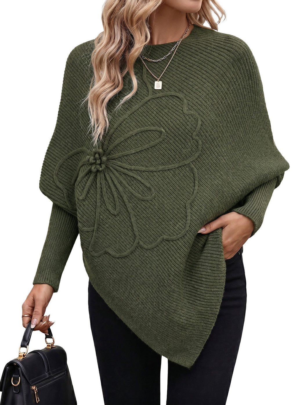Women's Fall Sweaters Asymmetrical Poncho Knit Pullover Tops