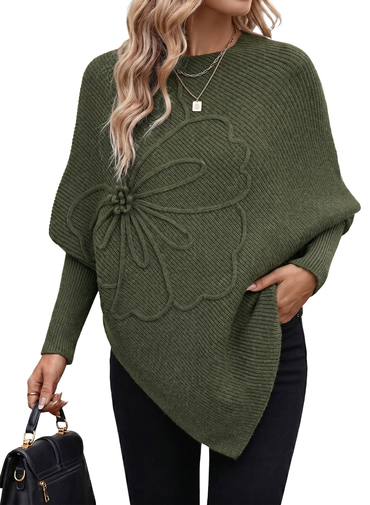 Women's Fall Sweaters Asymmetrical Poncho Knit Pullover Tops