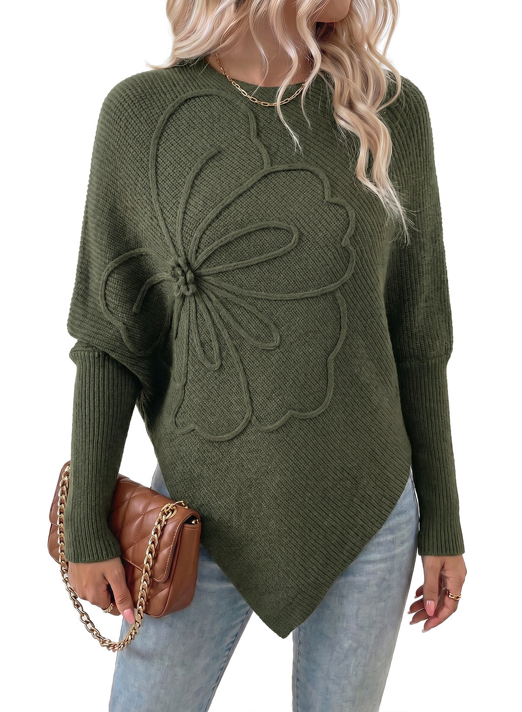 Women's Fall Sweaters Asymmetrical Poncho Knit Pullover Tops