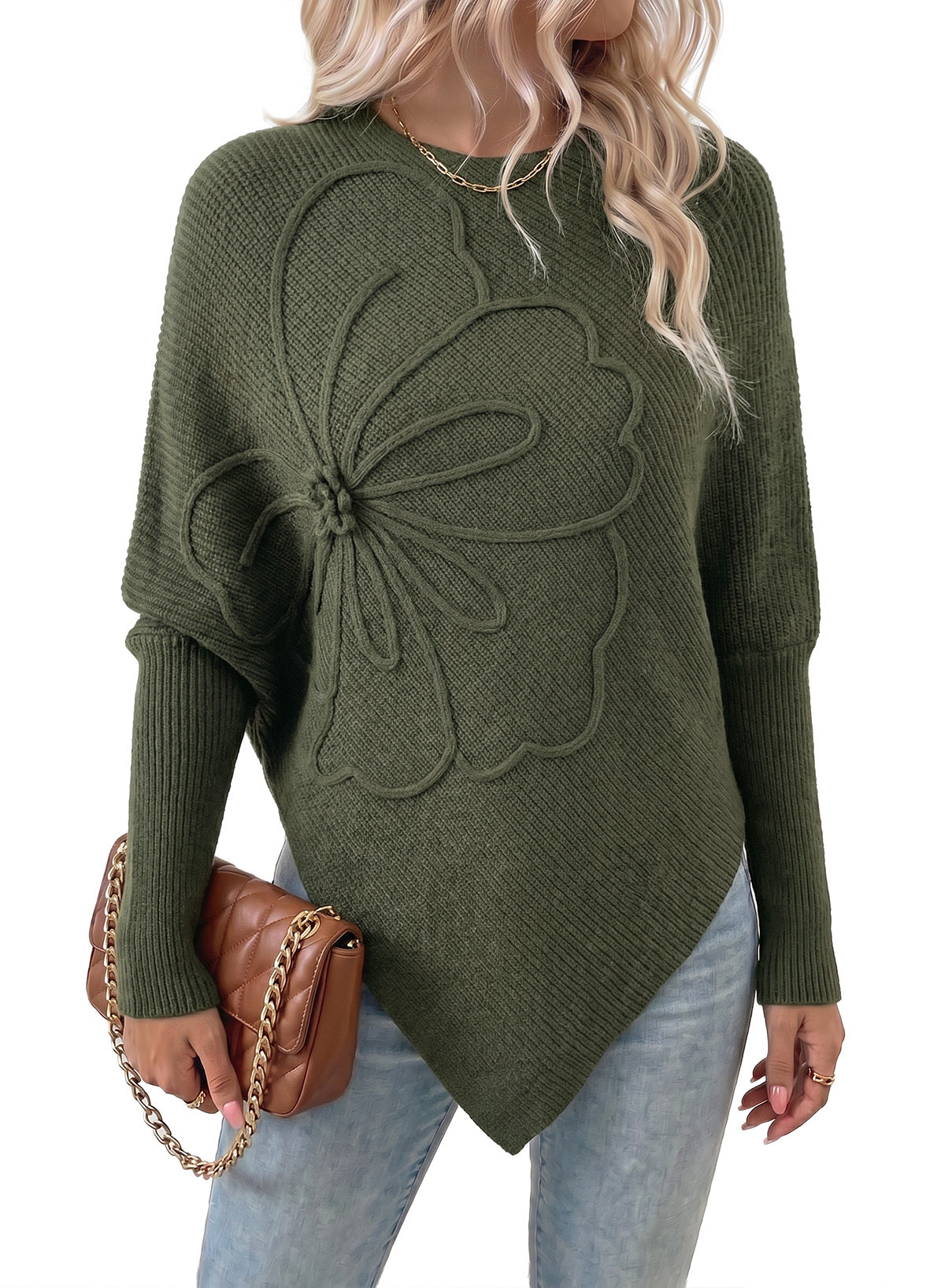 Women's Fall Sweaters Asymmetrical Poncho Knit Pullover Tops