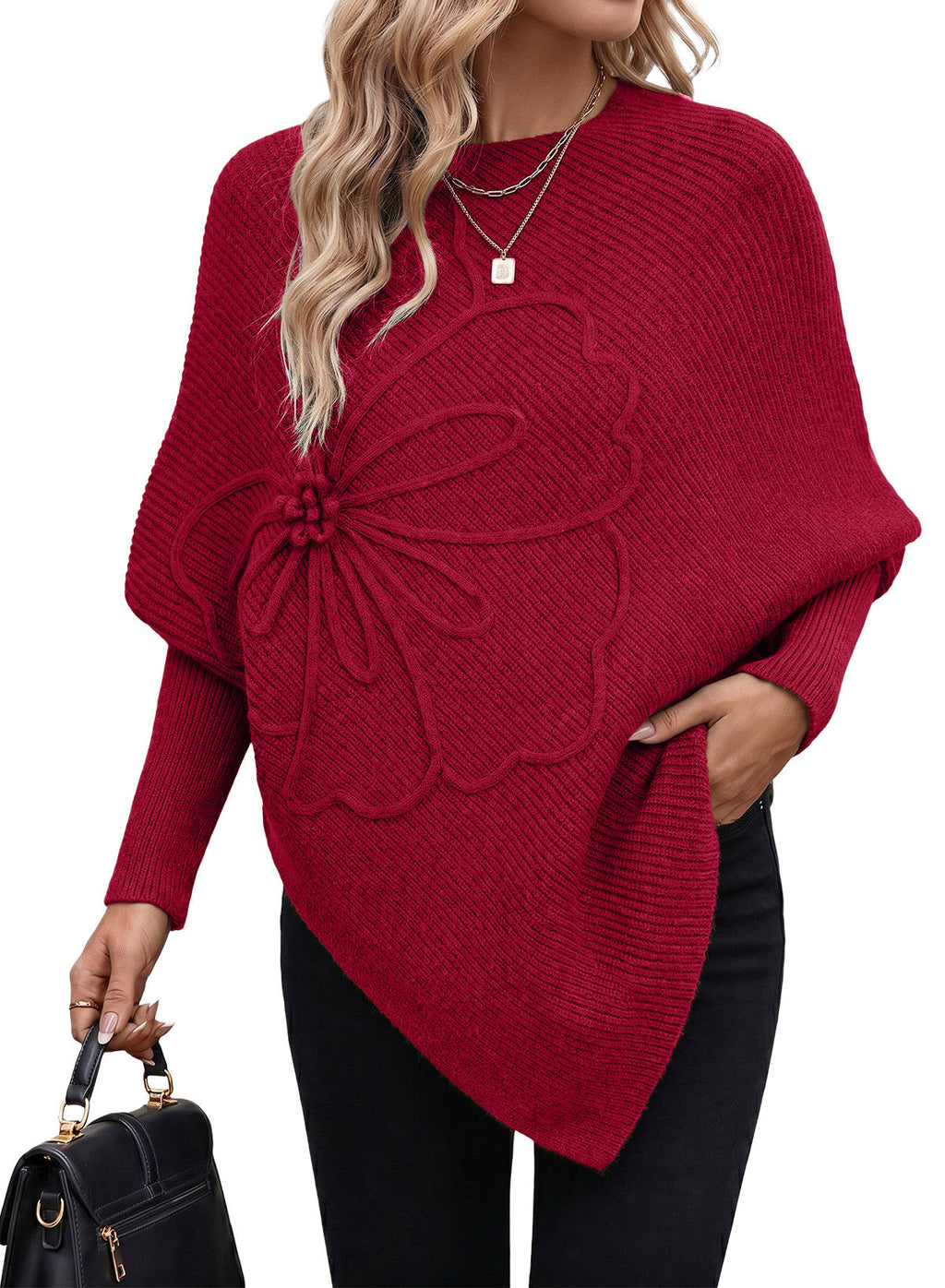 Women's Fall Sweaters Asymmetrical Poncho Knit Pullover Tops