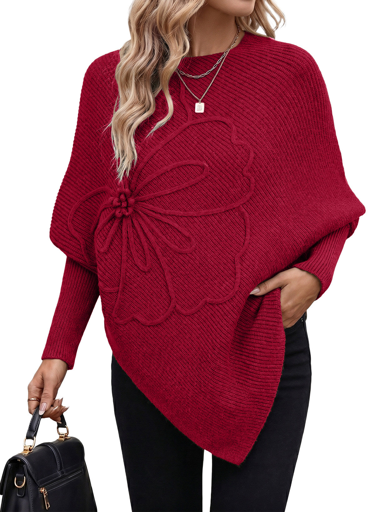 Women's Fall Sweaters Asymmetrical Poncho Knit Pullover Tops