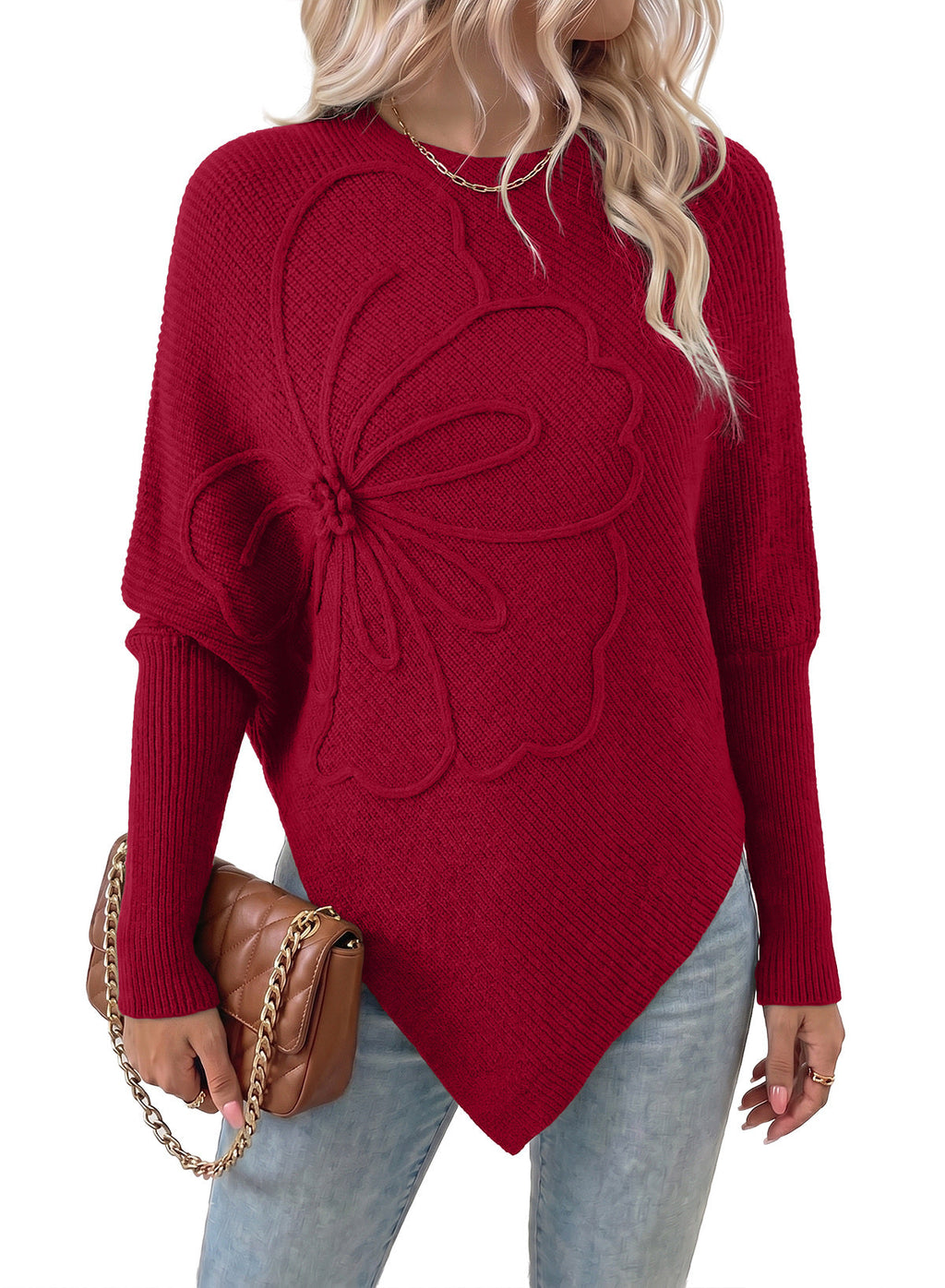 Women's Fall Sweaters Asymmetrical Poncho Knit Pullover Tops