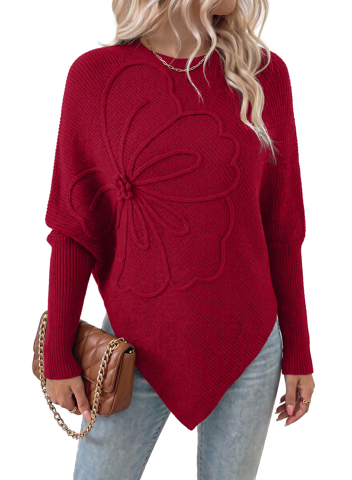 Women's Fall Sweaters Asymmetrical Poncho Knit Pullover Tops