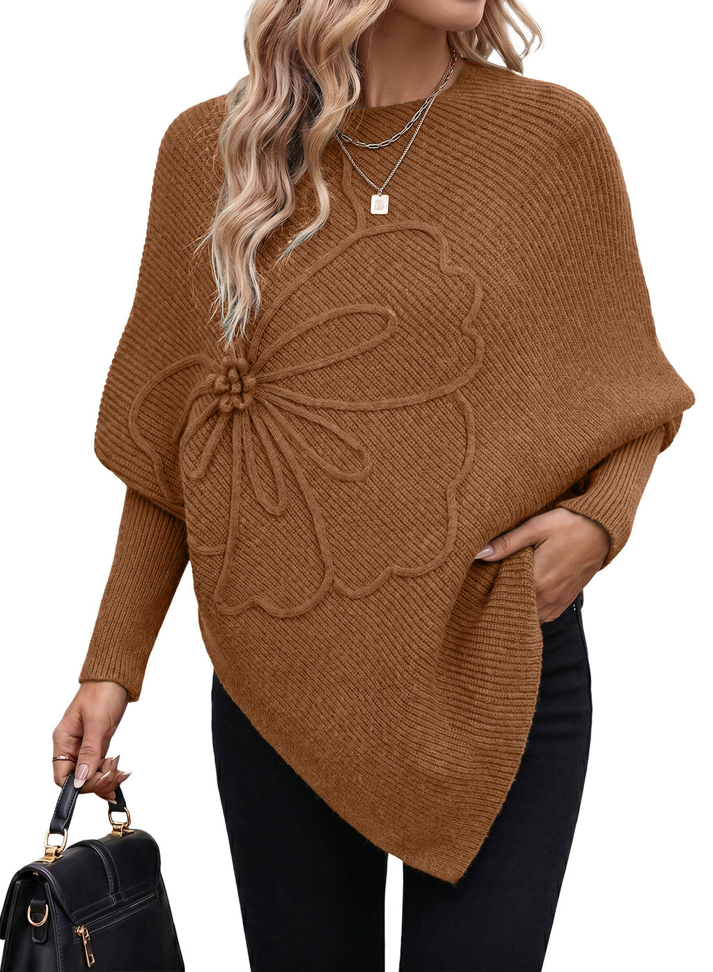 Women's Fall Sweaters Asymmetrical Poncho Knit Pullover Tops
