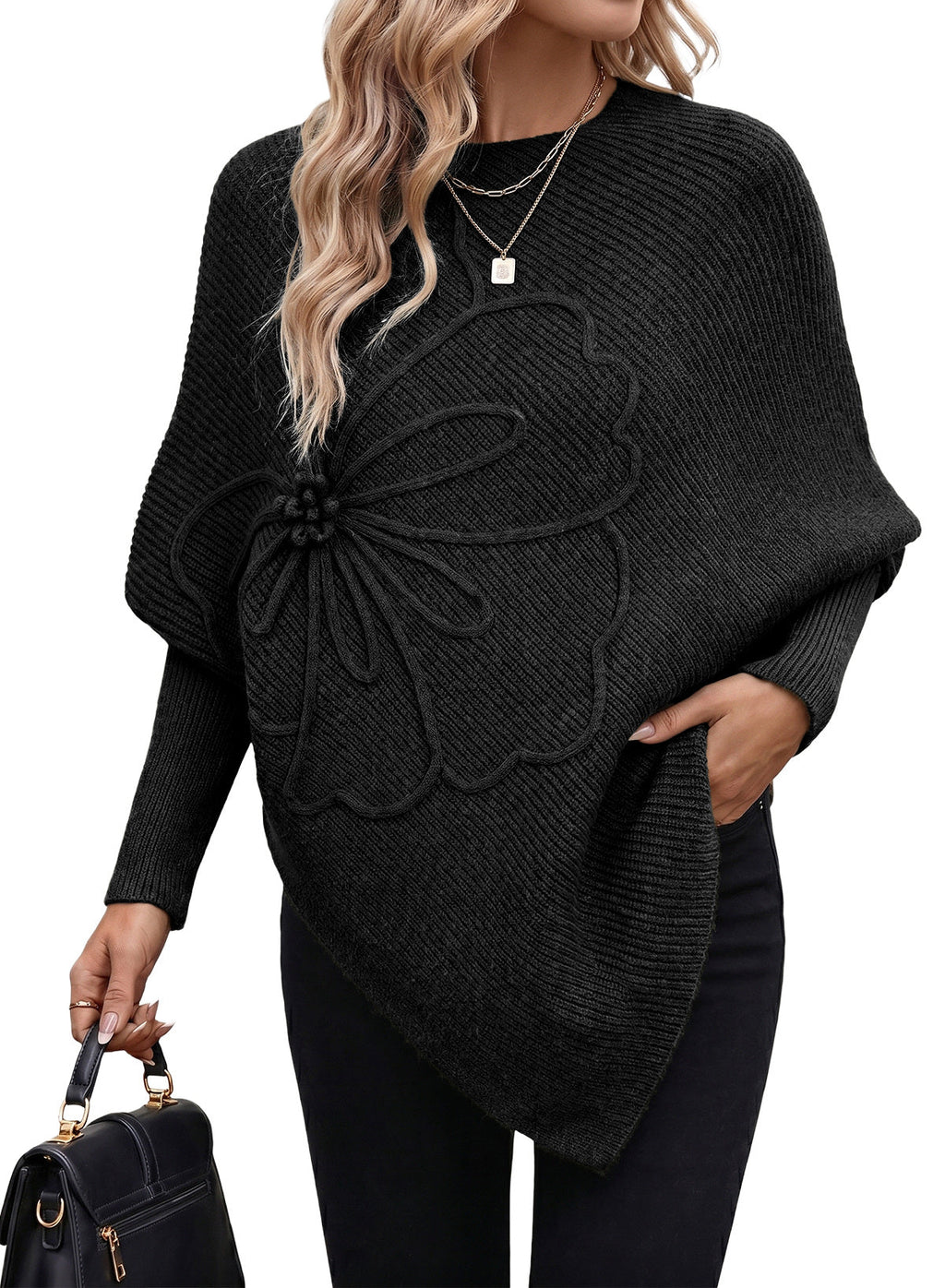 Women's Fall Sweaters Asymmetrical Poncho Knit Pullover Tops
