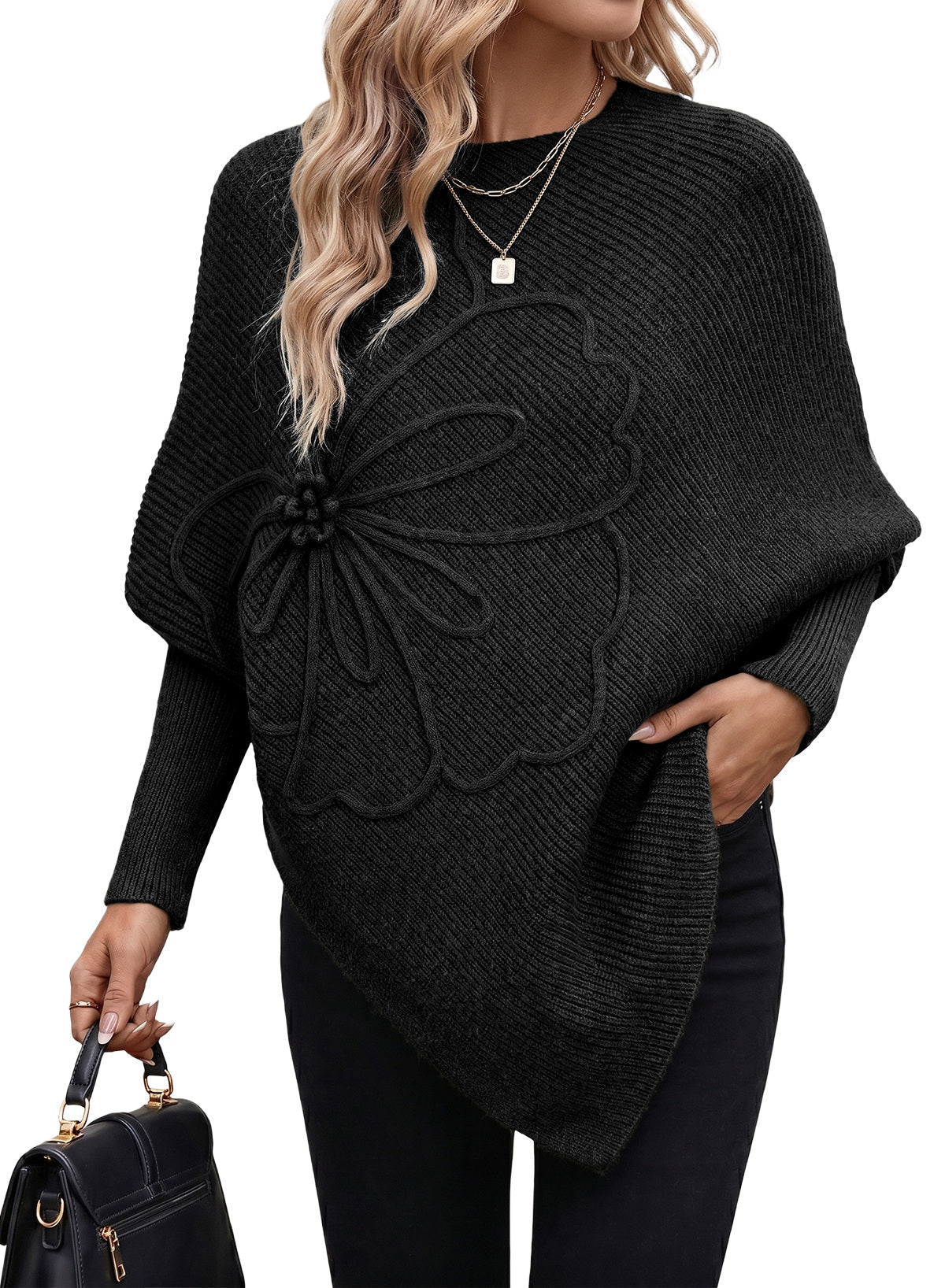 Women's Fall Sweaters Asymmetrical Poncho Knit Pullover Tops