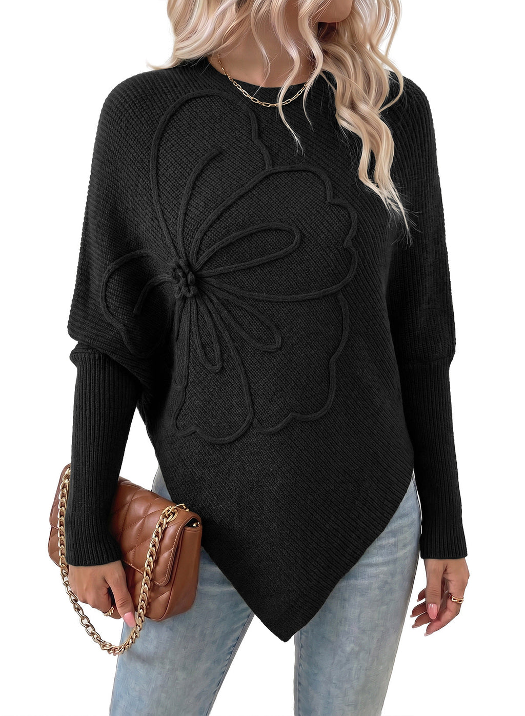 Women's Fall Sweaters Asymmetrical Poncho Knit Pullover Tops