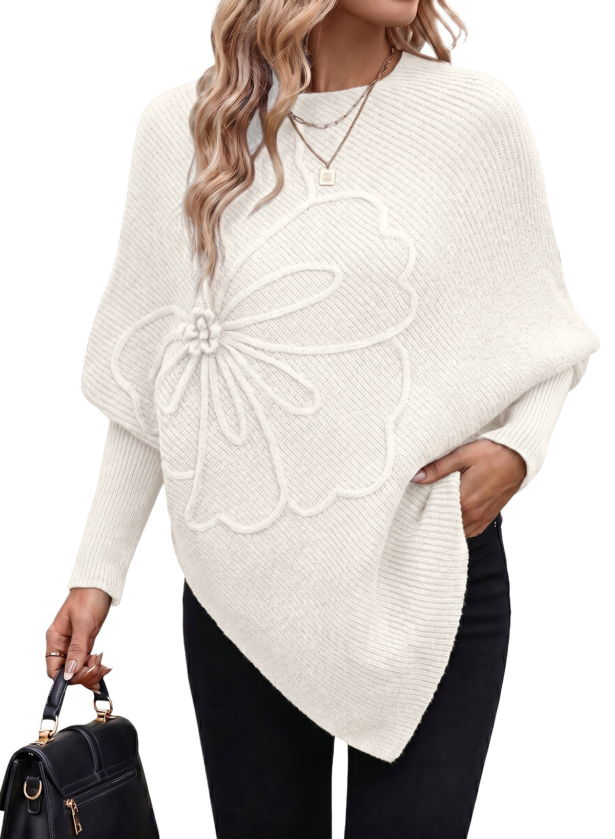 Women's Fall Sweaters Asymmetrical Poncho Knit Pullover Tops