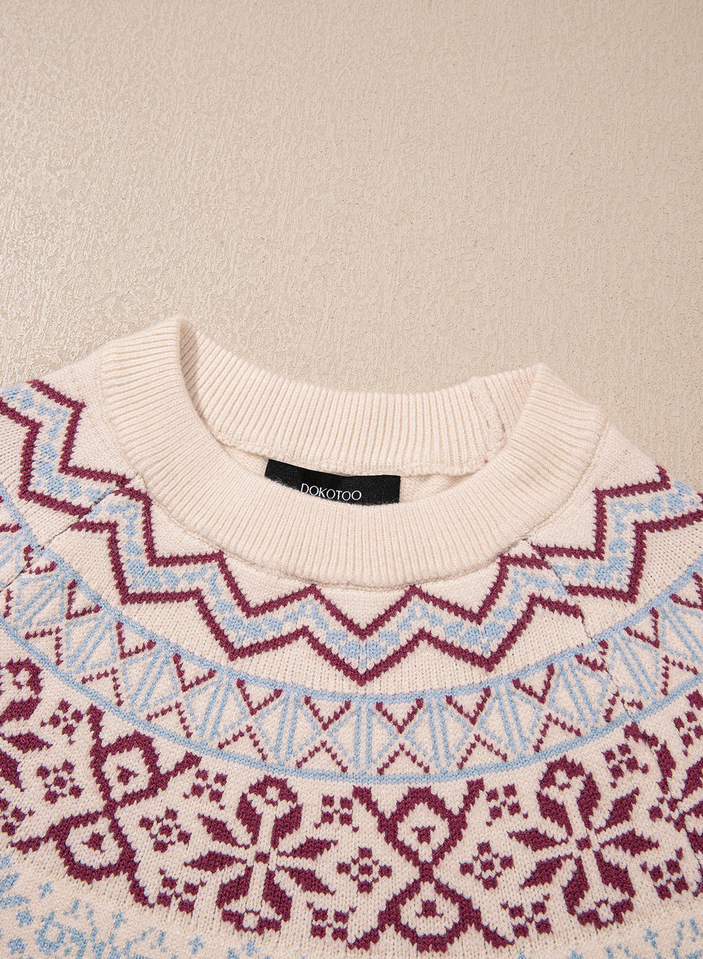 Festive Geometric Print Round Neck Shift Sweater