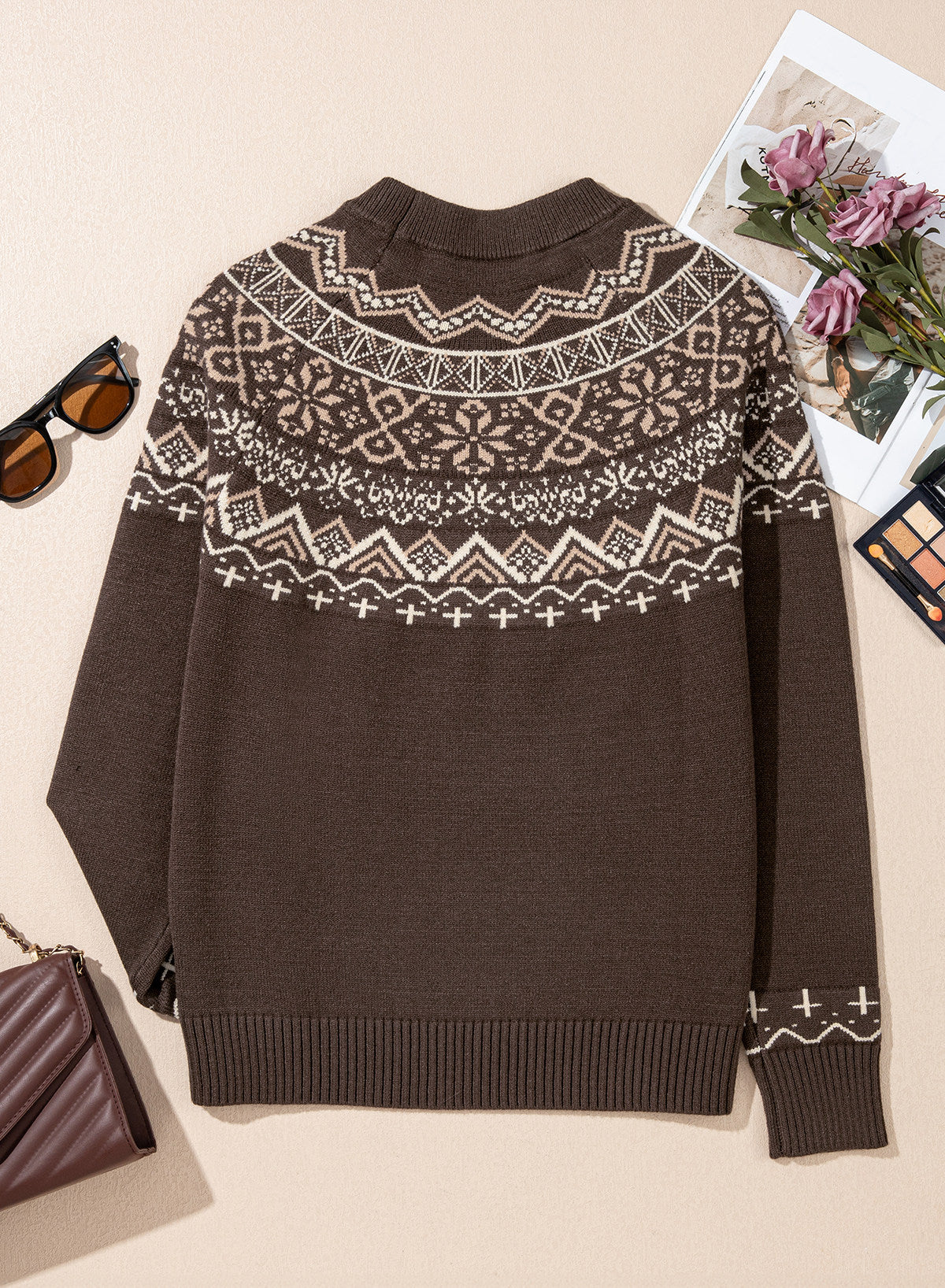 Festive Geometric Print Round Neck Shift Sweater