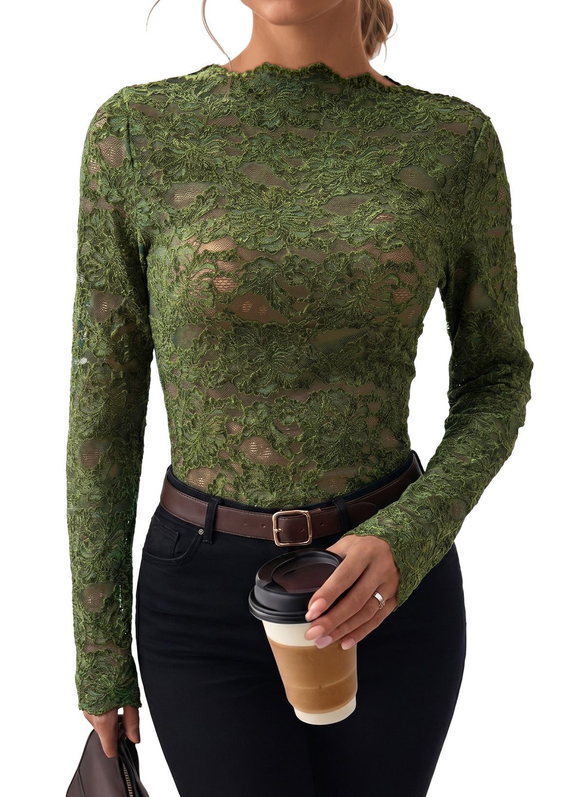 Dokotoo Lace Long Sleeve Tops for Women Sheer Mesh Fall Y2K Blouse 2026