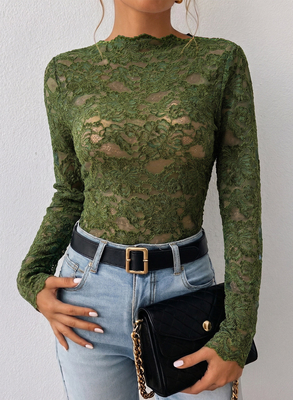 Dokotoo Lace Long Sleeve Tops for Women Sheer Mesh Fall Y2K Blouse 2026