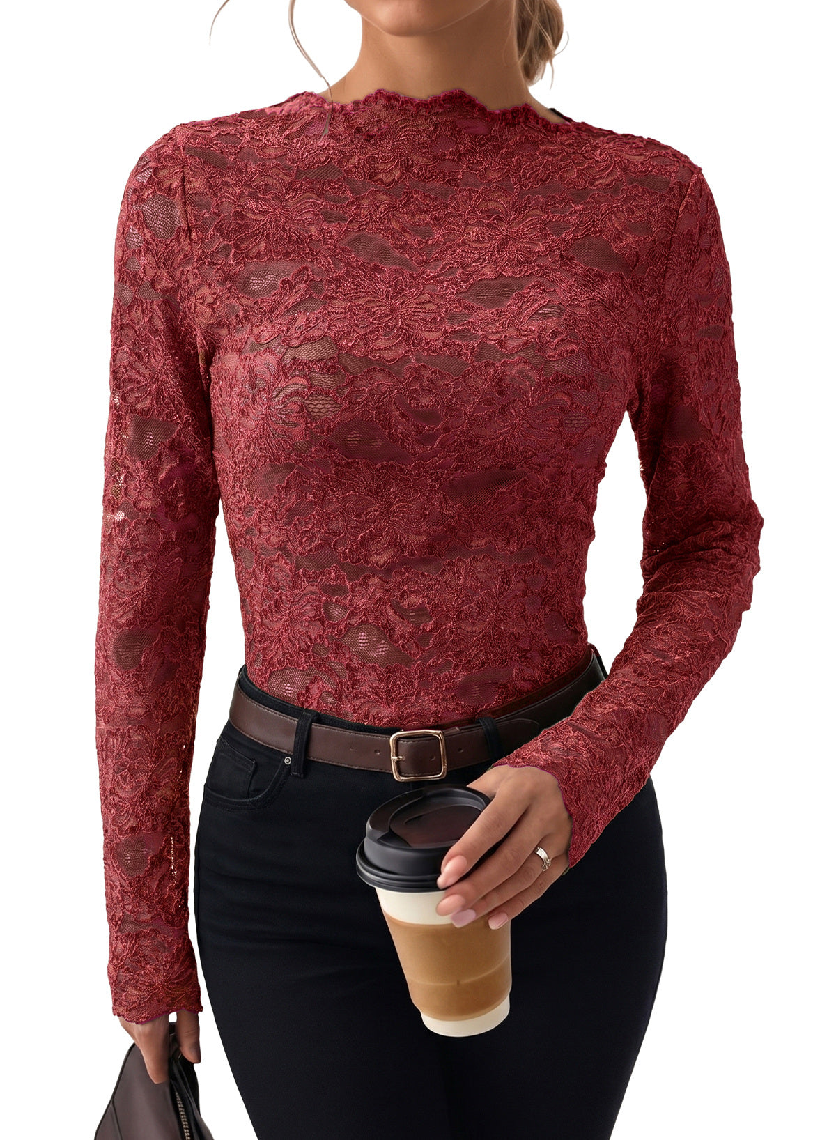 Dokotoo Lace Long Sleeve Tops for Women Sheer Mesh Fall Y2K Blouse 2026