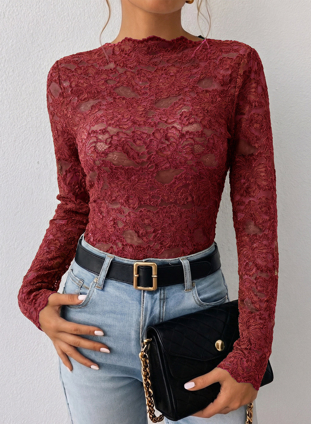 Dokotoo Lace Long Sleeve Tops for Women Sheer Mesh Fall Y2K Blouse 2026