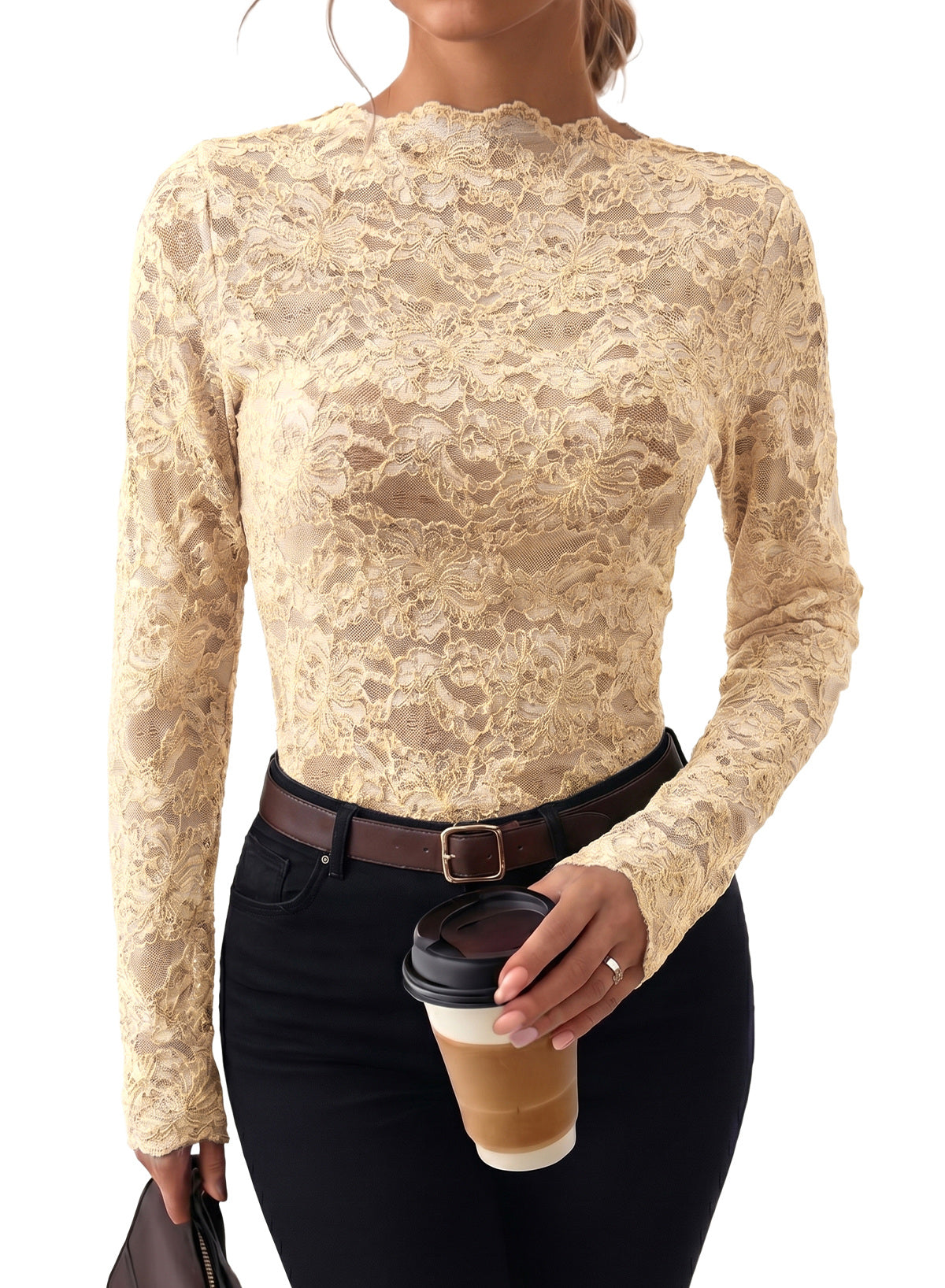 Dokotoo Lace Long Sleeve Tops for Women Sheer Mesh Fall Y2K Blouse 2026