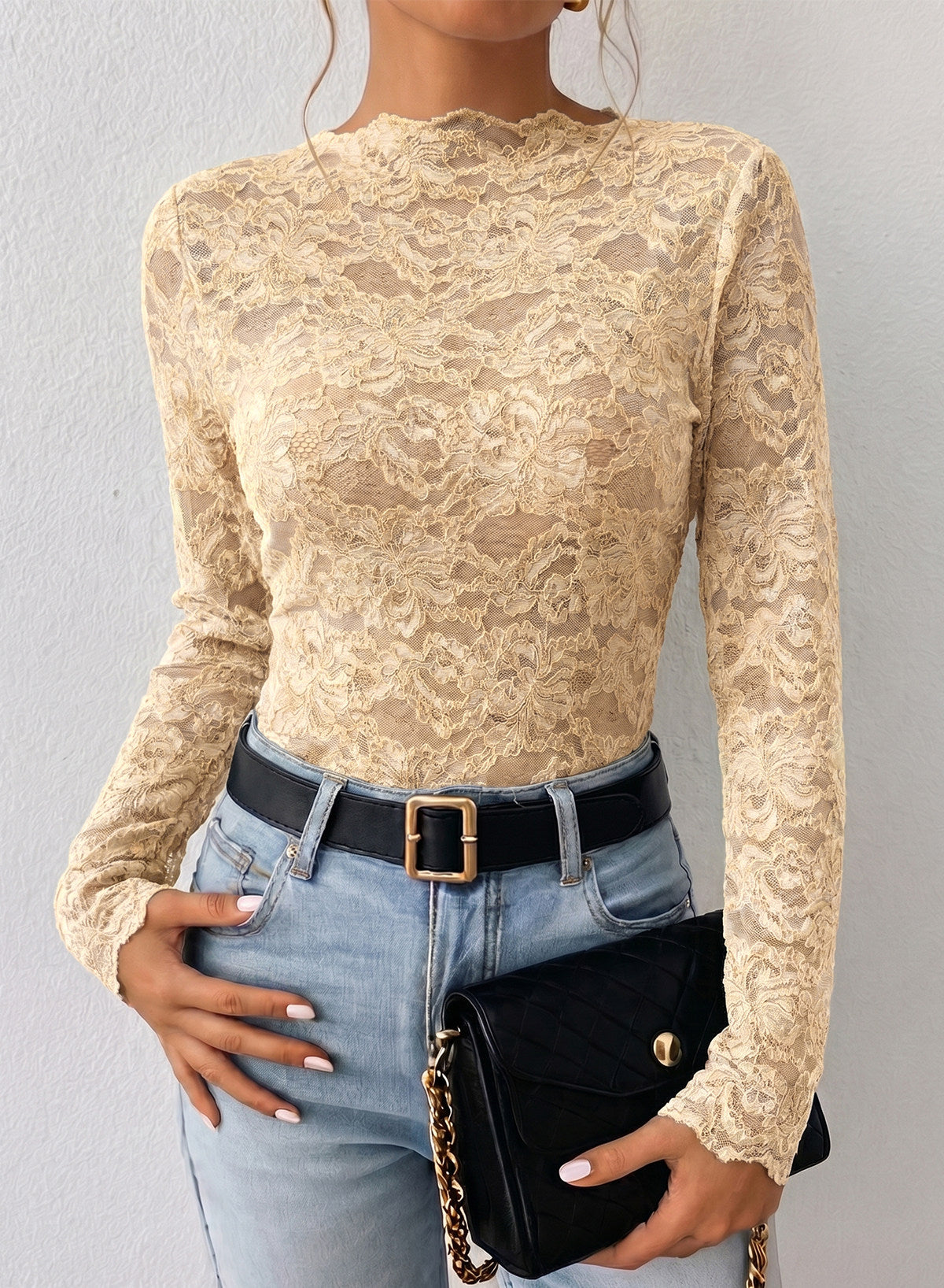 Dokotoo Lace Long Sleeve Tops for Women Sheer Mesh Fall Y2K Blouse 2026