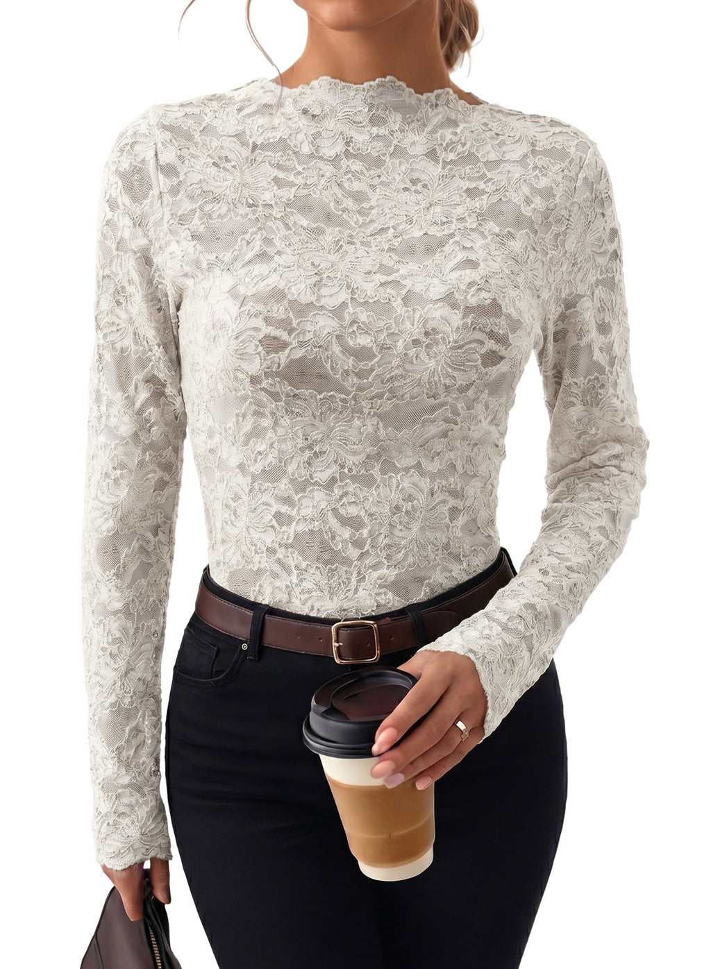 Dokotoo Lace Long Sleeve Tops for Women Sheer Mesh Fall Y2K Blouse 2026