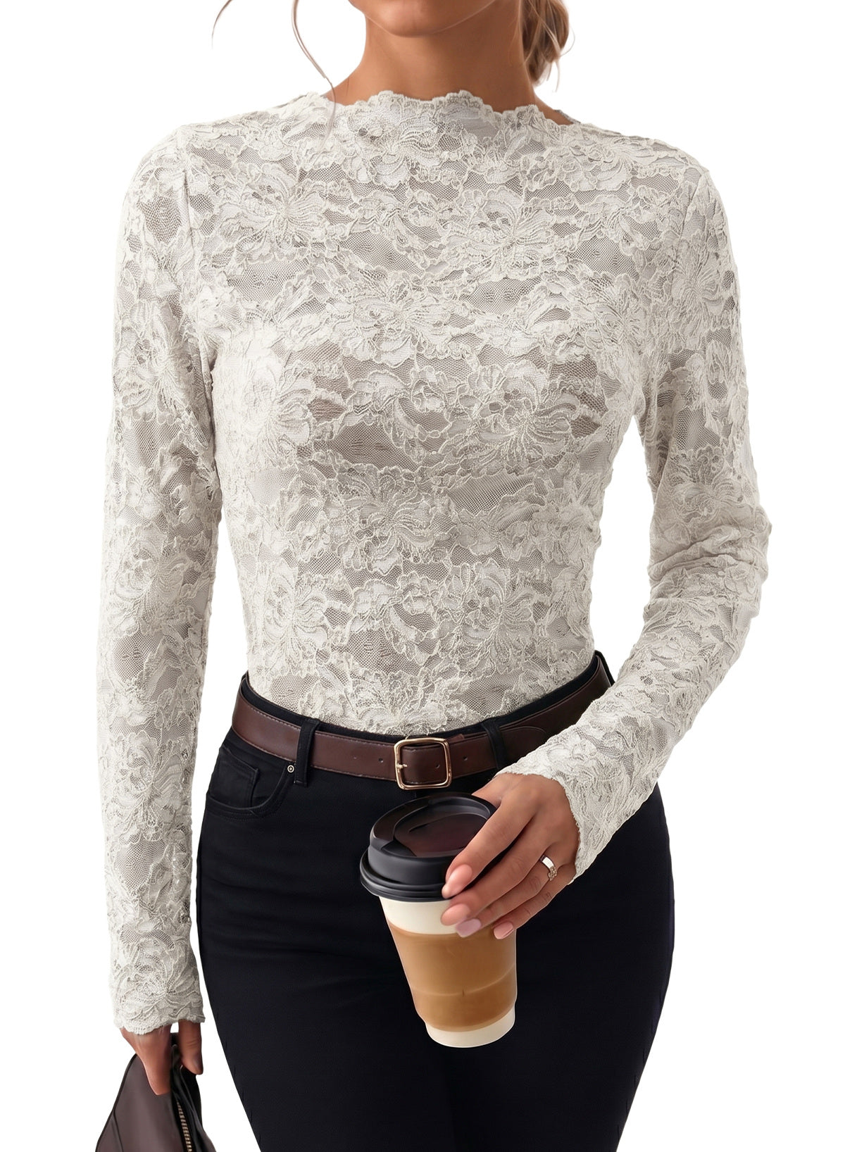 Dokotoo Lace Long Sleeve Tops for Women Sheer Mesh Fall Y2K Blouse 2026