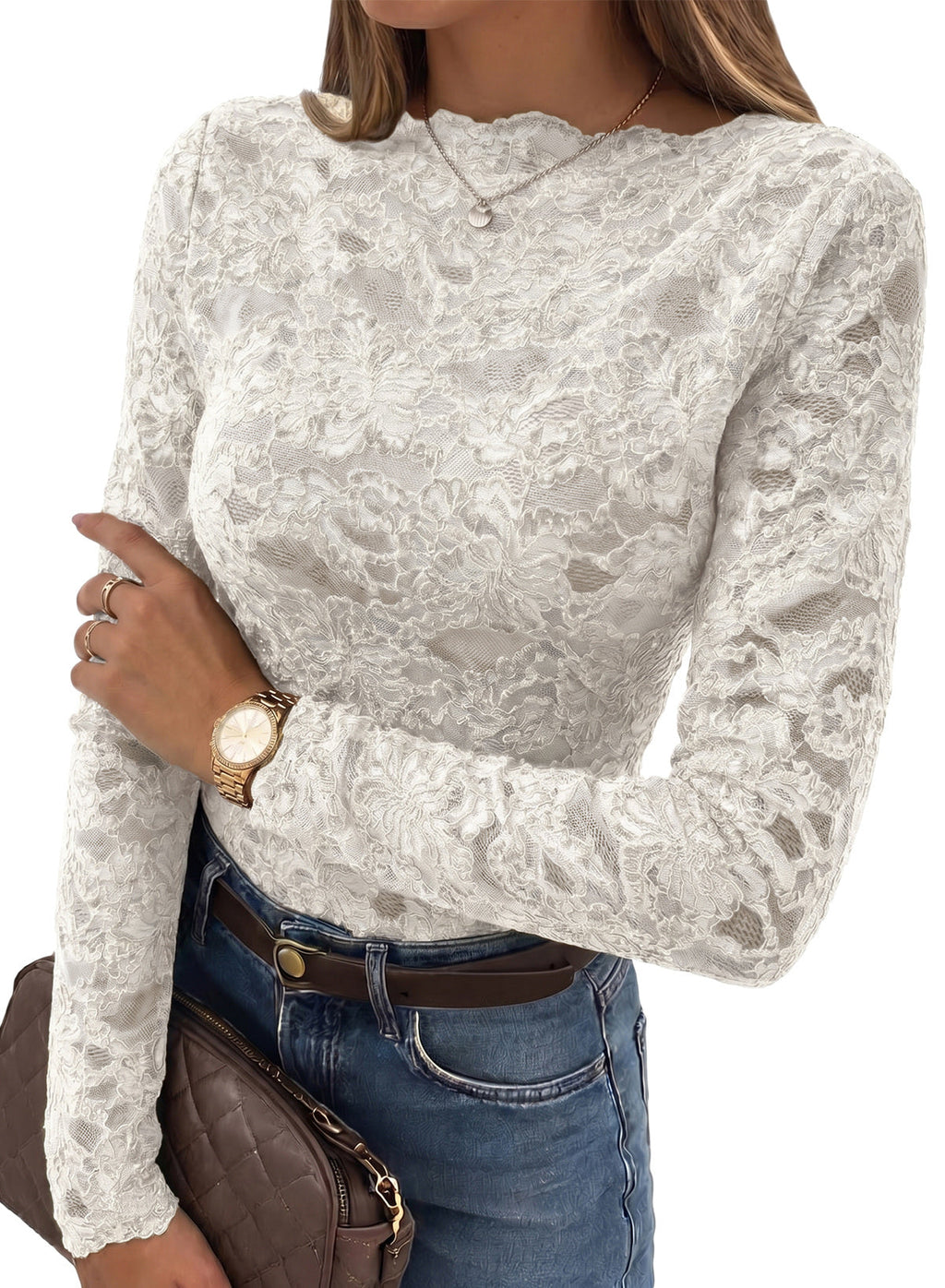 Dokotoo Lace Long Sleeve Tops for Women Sheer Mesh Fall Y2K Blouse 2026