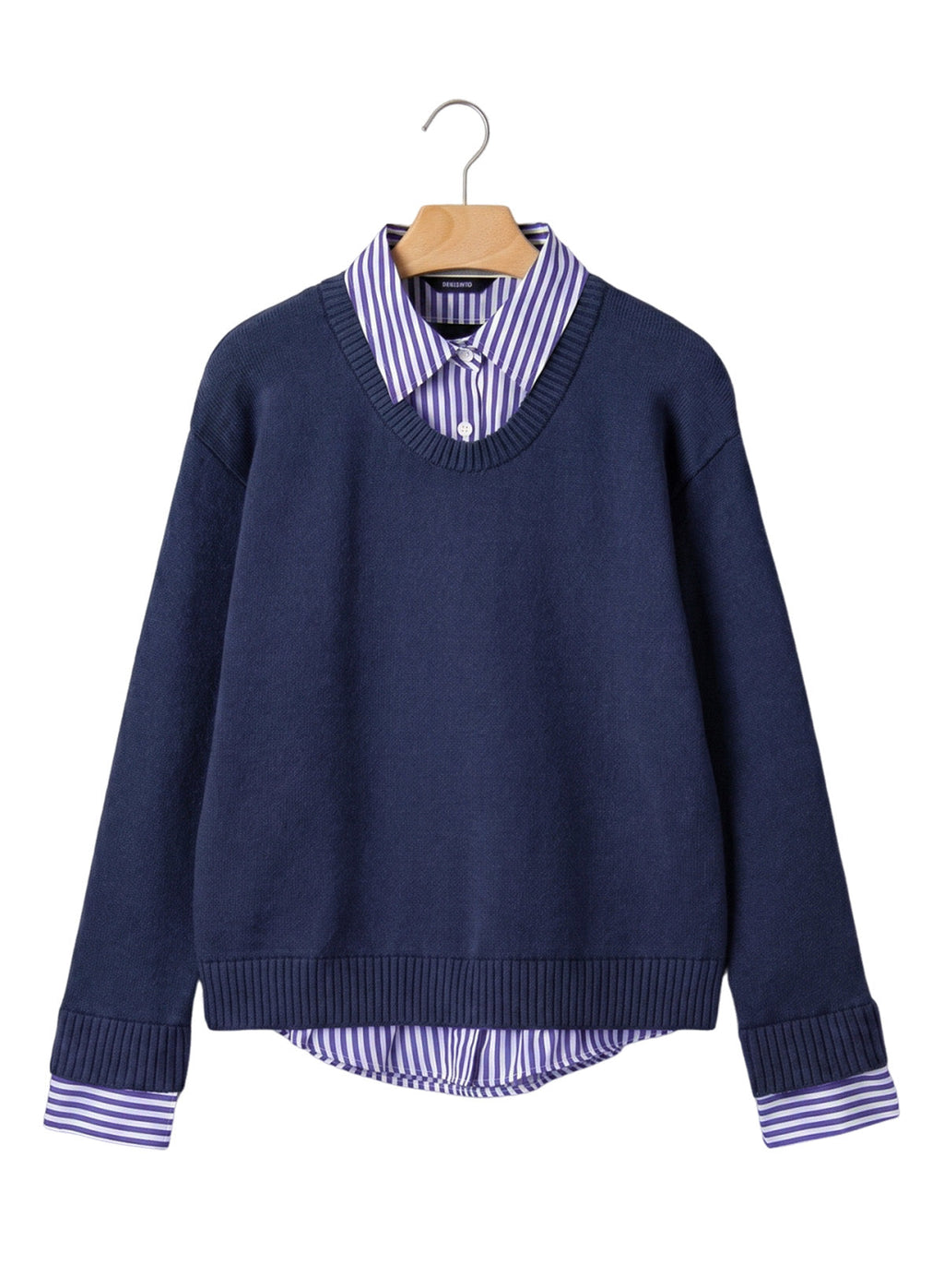 Dokotoo Sweaters for Women Long Sleeve Striped 2 in 1 V Neck Polo Pullover Sweater