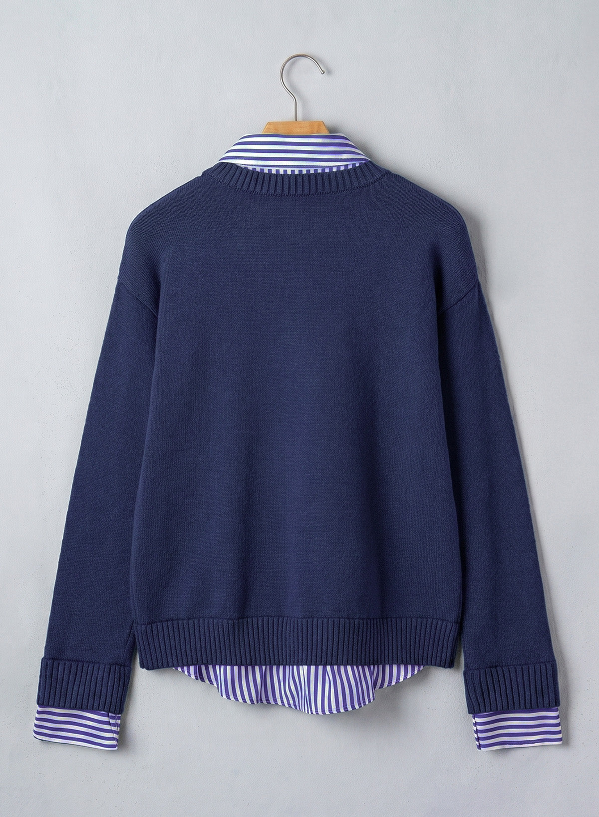 Dokotoo Sweaters for Women Long Sleeve Striped 2 in 1 V Neck Polo Pullover Sweater