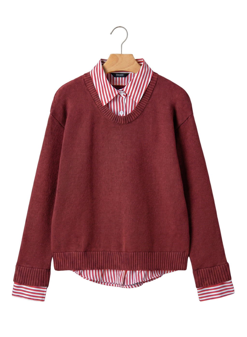 Dokotoo Sweaters for Women Long Sleeve Striped 2 in 1 V Neck Polo Pullover Sweater