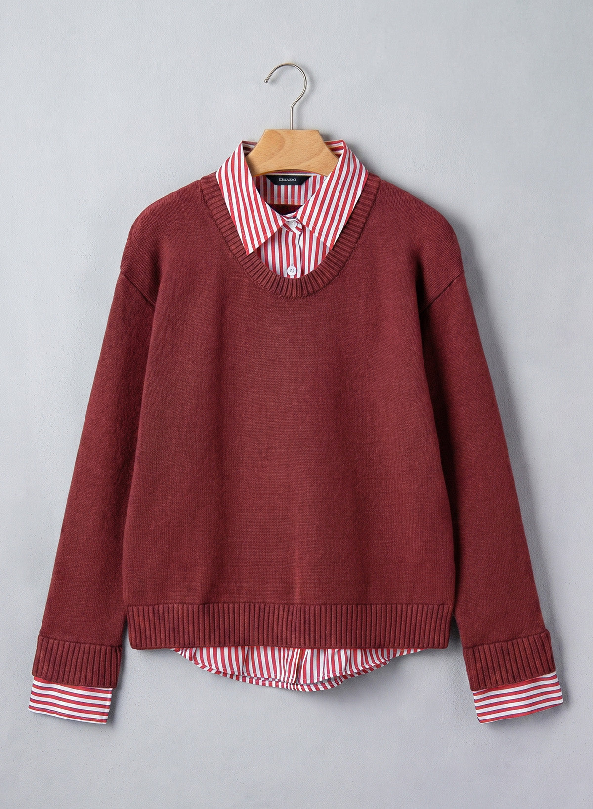 Dokotoo Sweaters for Women Long Sleeve Striped 2 in 1 V Neck Polo Pullover Sweater