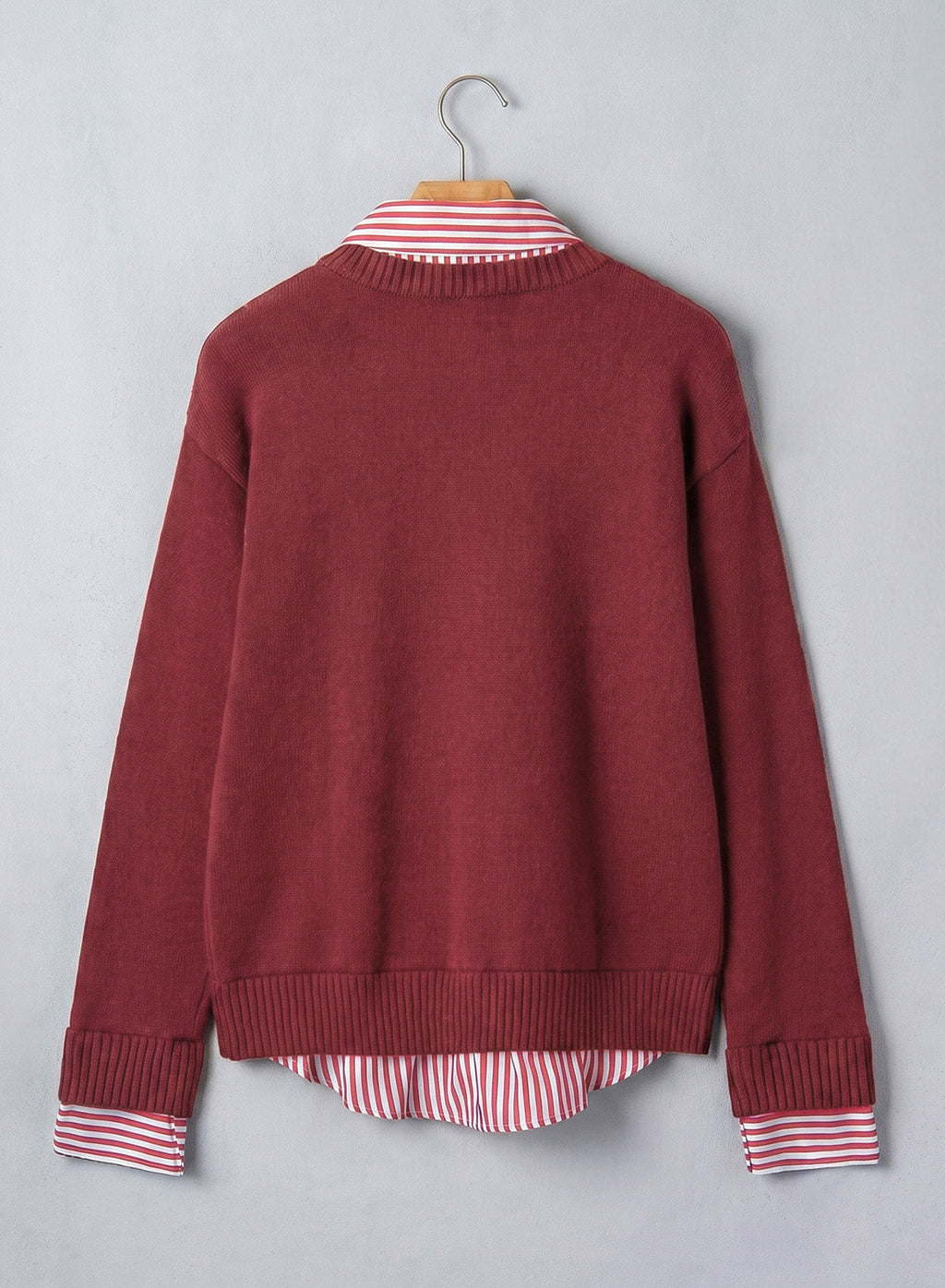 Dokotoo Sweaters for Women Long Sleeve Striped 2 in 1 V Neck Polo Pullover Sweater