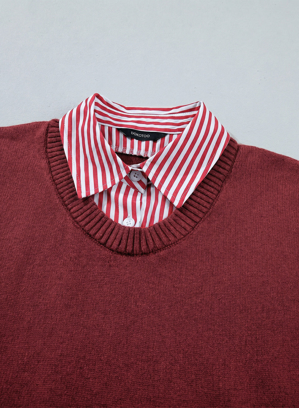 Dokotoo Sweaters for Women Long Sleeve Striped 2 in 1 V Neck Polo Pullover Sweater