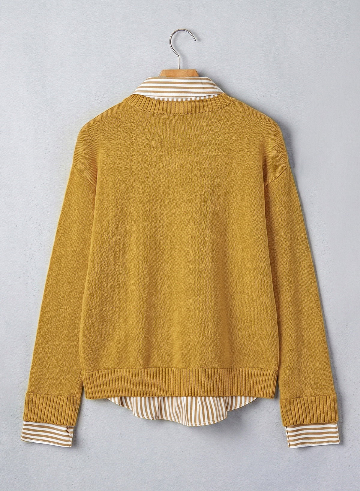 Dokotoo Sweaters for Women Long Sleeve Striped 2 in 1 V Neck Polo Pullover Sweater