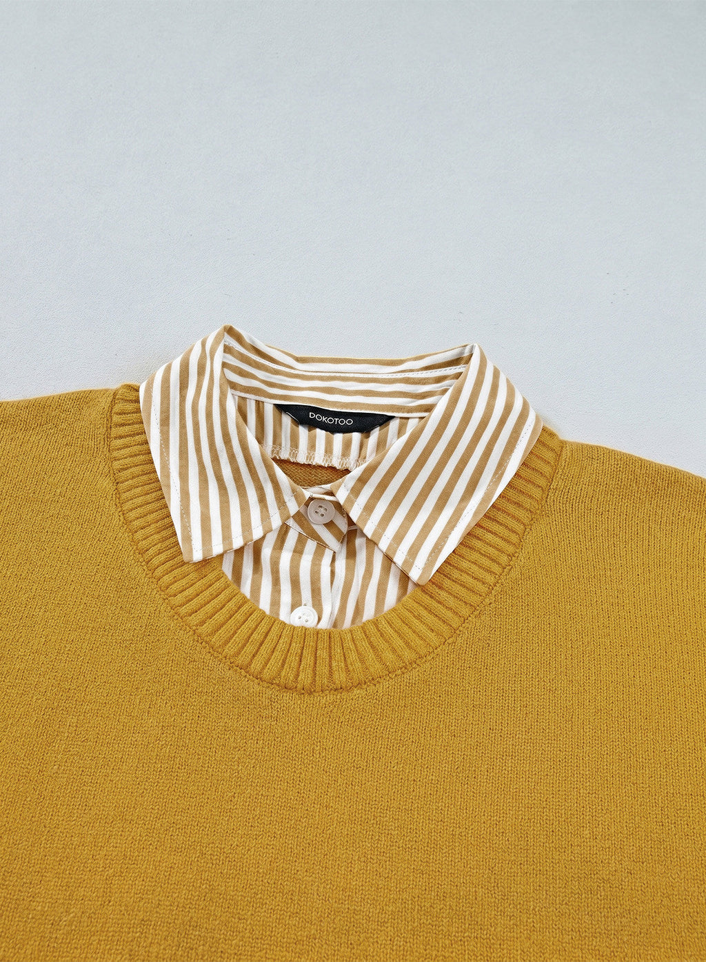 Dokotoo Sweaters for Women Long Sleeve Striped 2 in 1 V Neck Polo Pullover Sweater