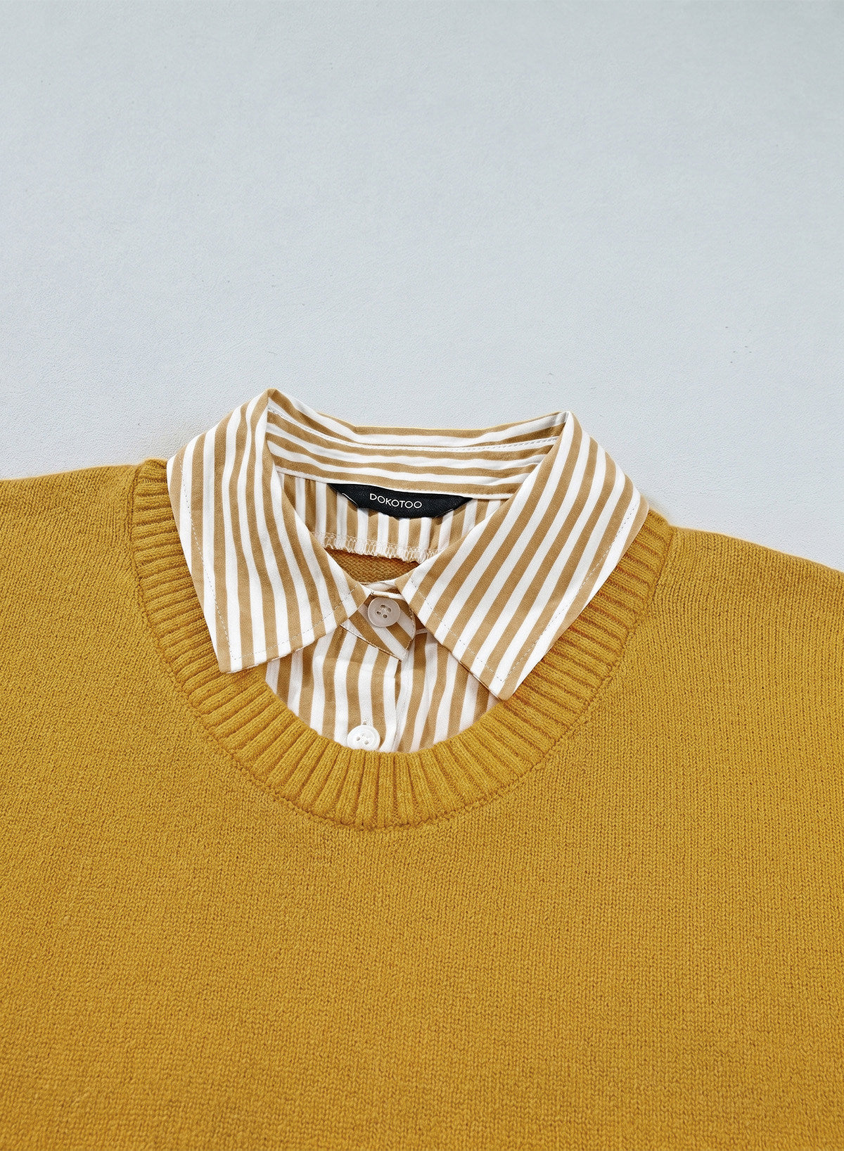 Dokotoo Sweaters for Women Long Sleeve Striped 2 in 1 V Neck Polo Pullover Sweater