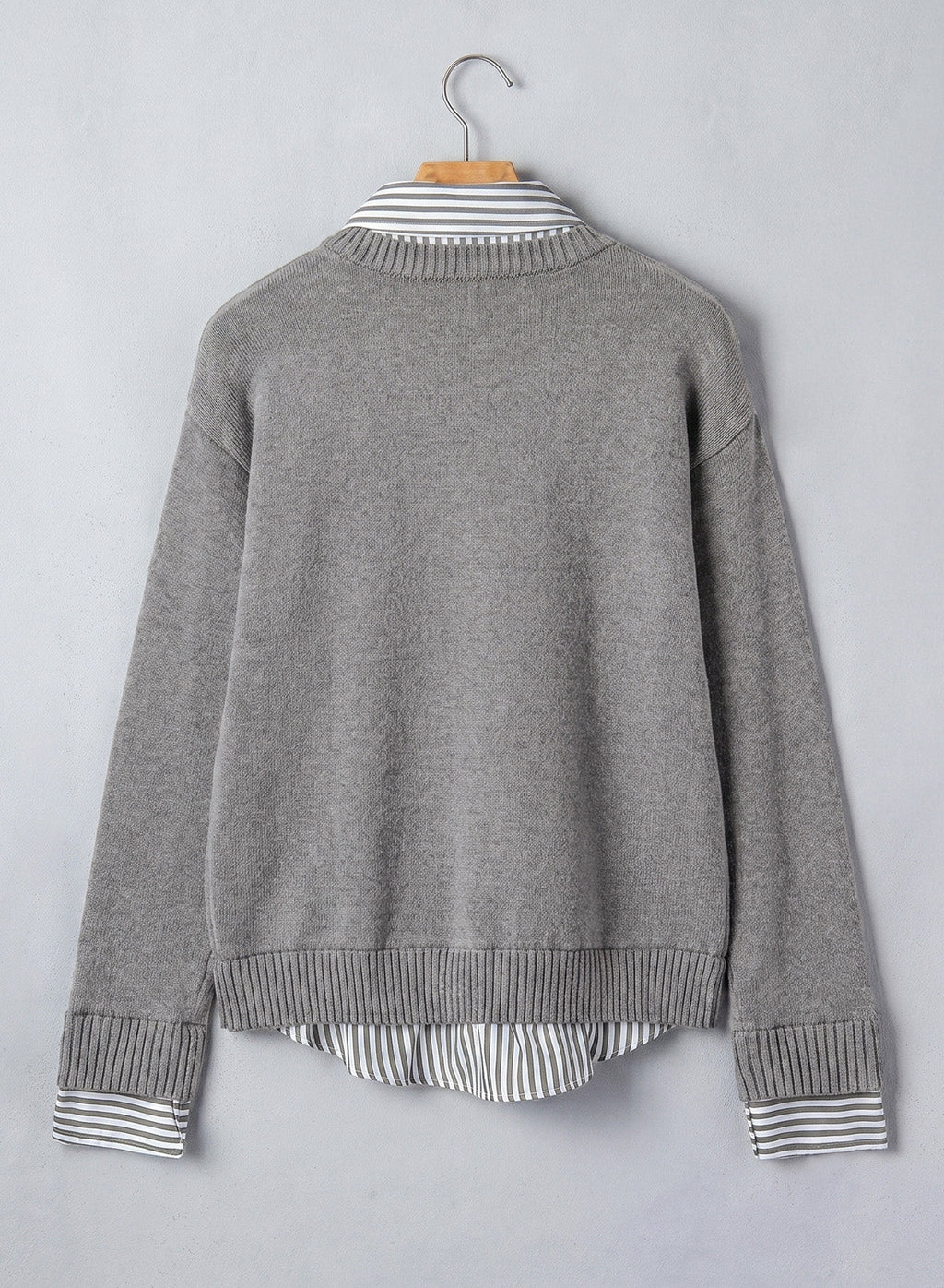 Dokotoo Sweaters for Women Long Sleeve Striped 2 in 1 V Neck Polo Pullover Sweater
