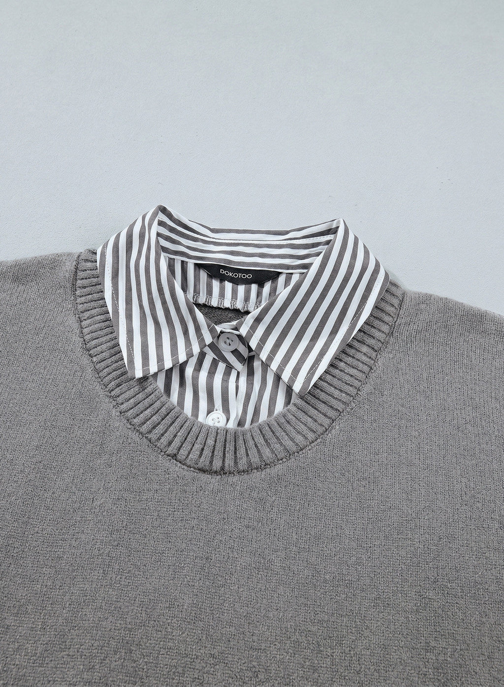 Dokotoo Sweaters for Women Long Sleeve Striped 2 in 1 V Neck Polo Pullover Sweater