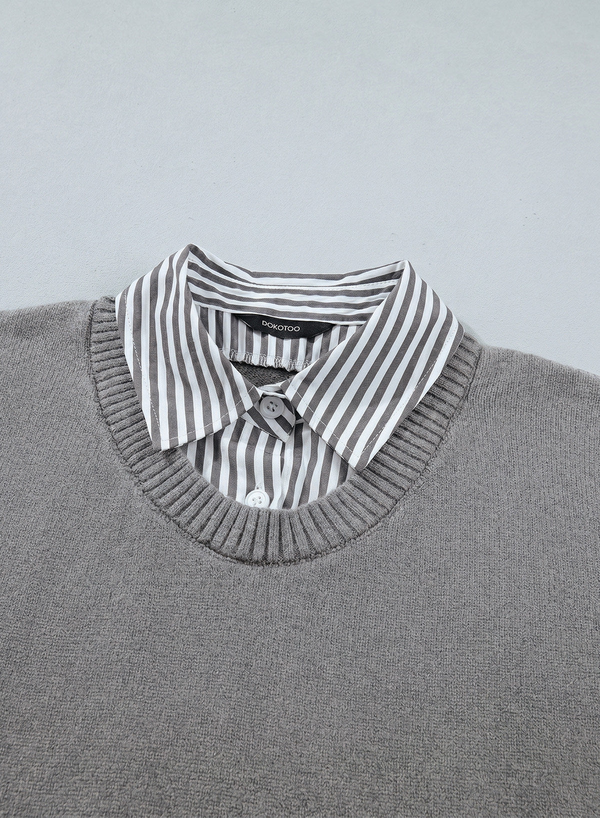 Dokotoo Sweaters for Women Long Sleeve Striped 2 in 1 V Neck Polo Pullover Sweater