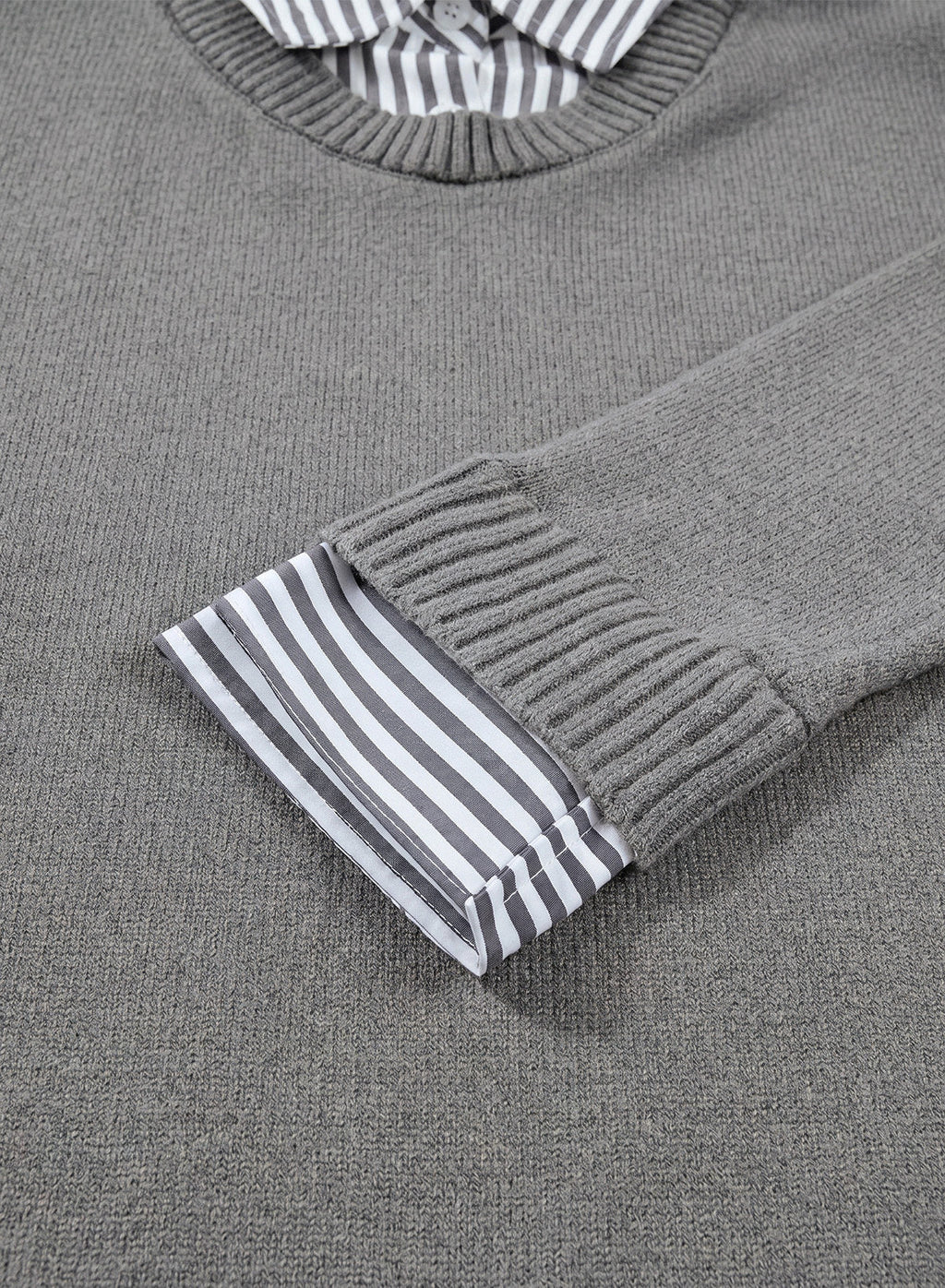 Dokotoo Sweaters for Women Long Sleeve Striped 2 in 1 V Neck Polo Pullover Sweater