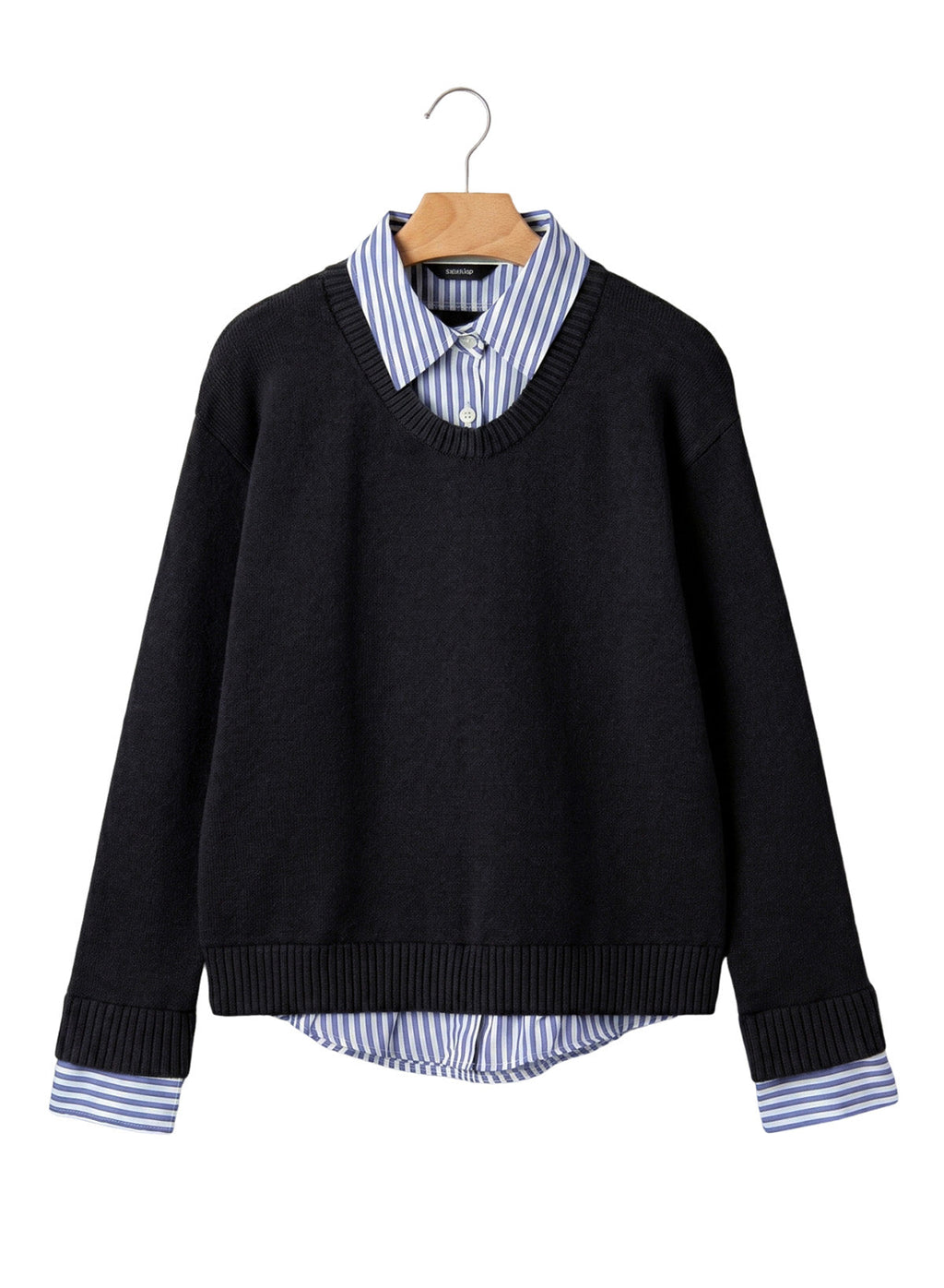 Dokotoo Sweaters for Women Long Sleeve Striped 2 in 1 V Neck Polo Pullover Sweater