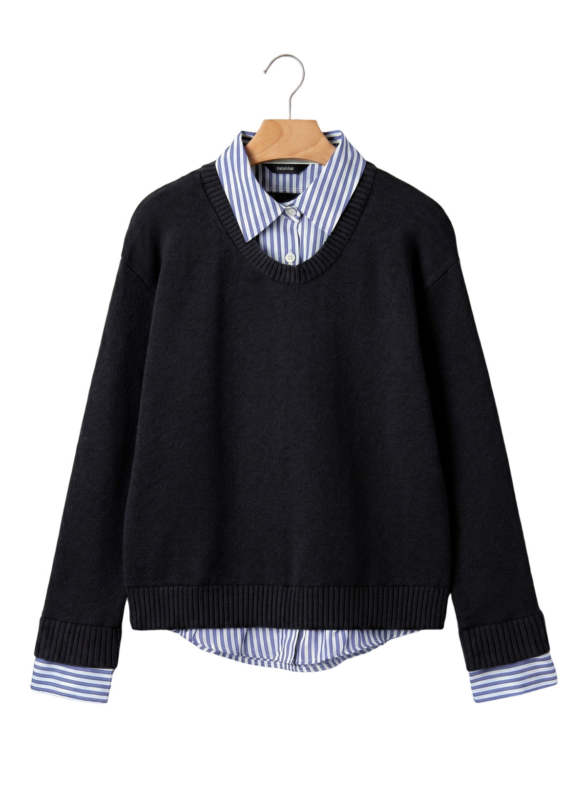 Dokotoo Sweaters for Women Long Sleeve Striped 2 in 1 V Neck Polo Pullover Sweater