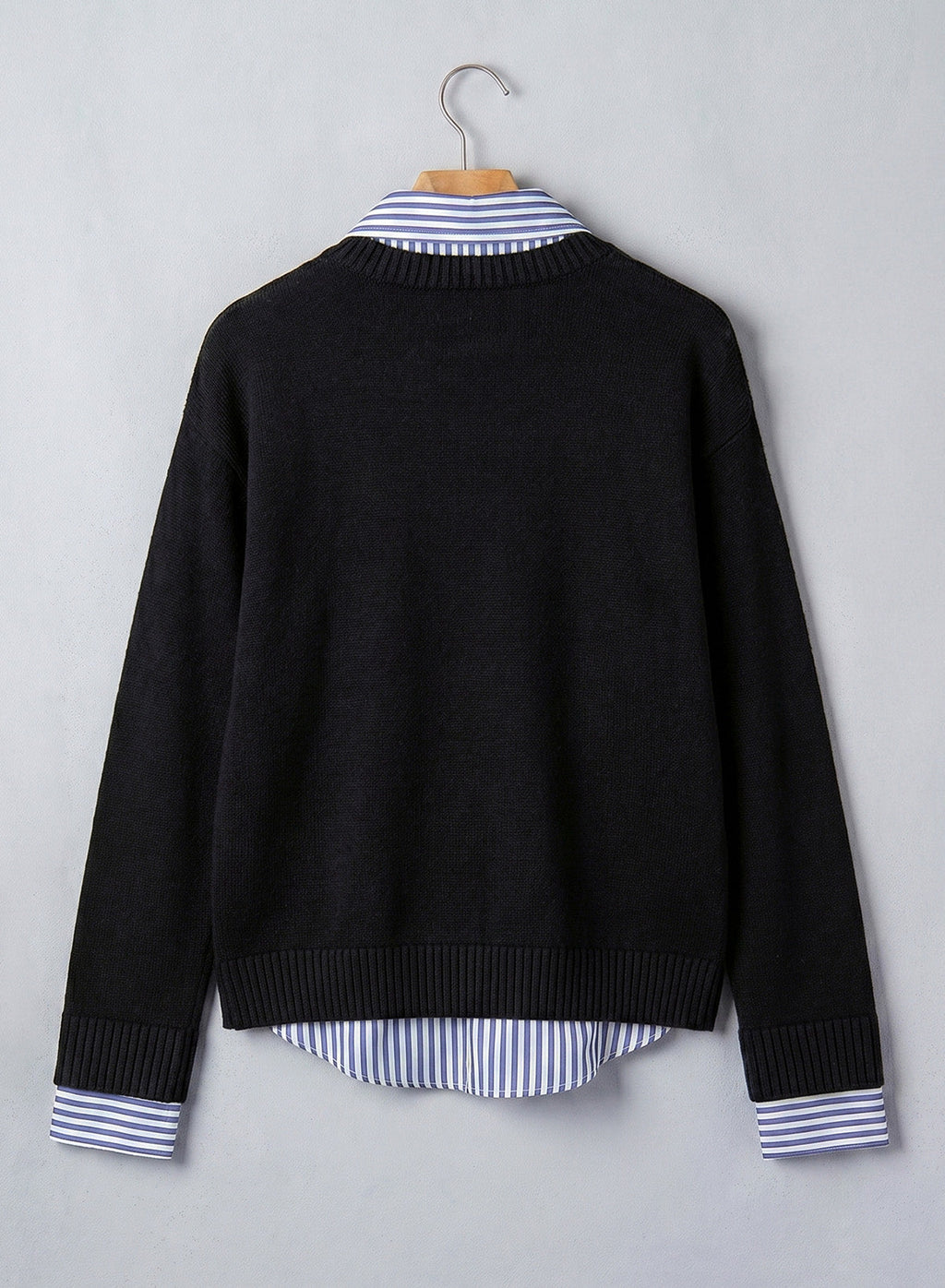 Dokotoo Sweaters for Women Long Sleeve Striped 2 in 1 V Neck Polo Pullover Sweater
