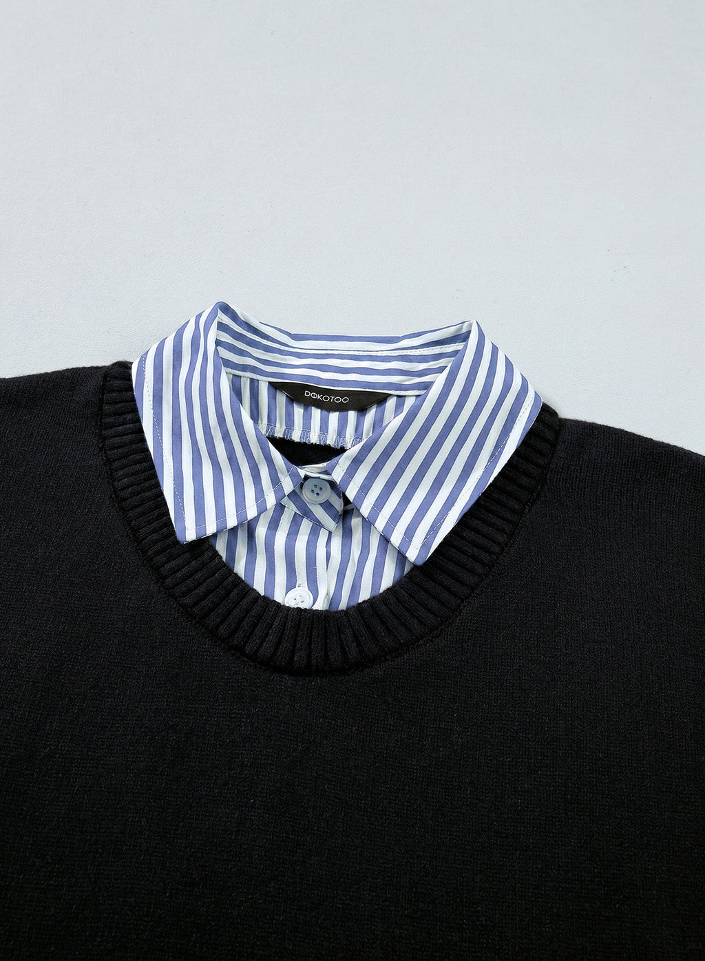 Dokotoo Sweaters for Women Long Sleeve Striped 2 in 1 V Neck Polo Pullover Sweater