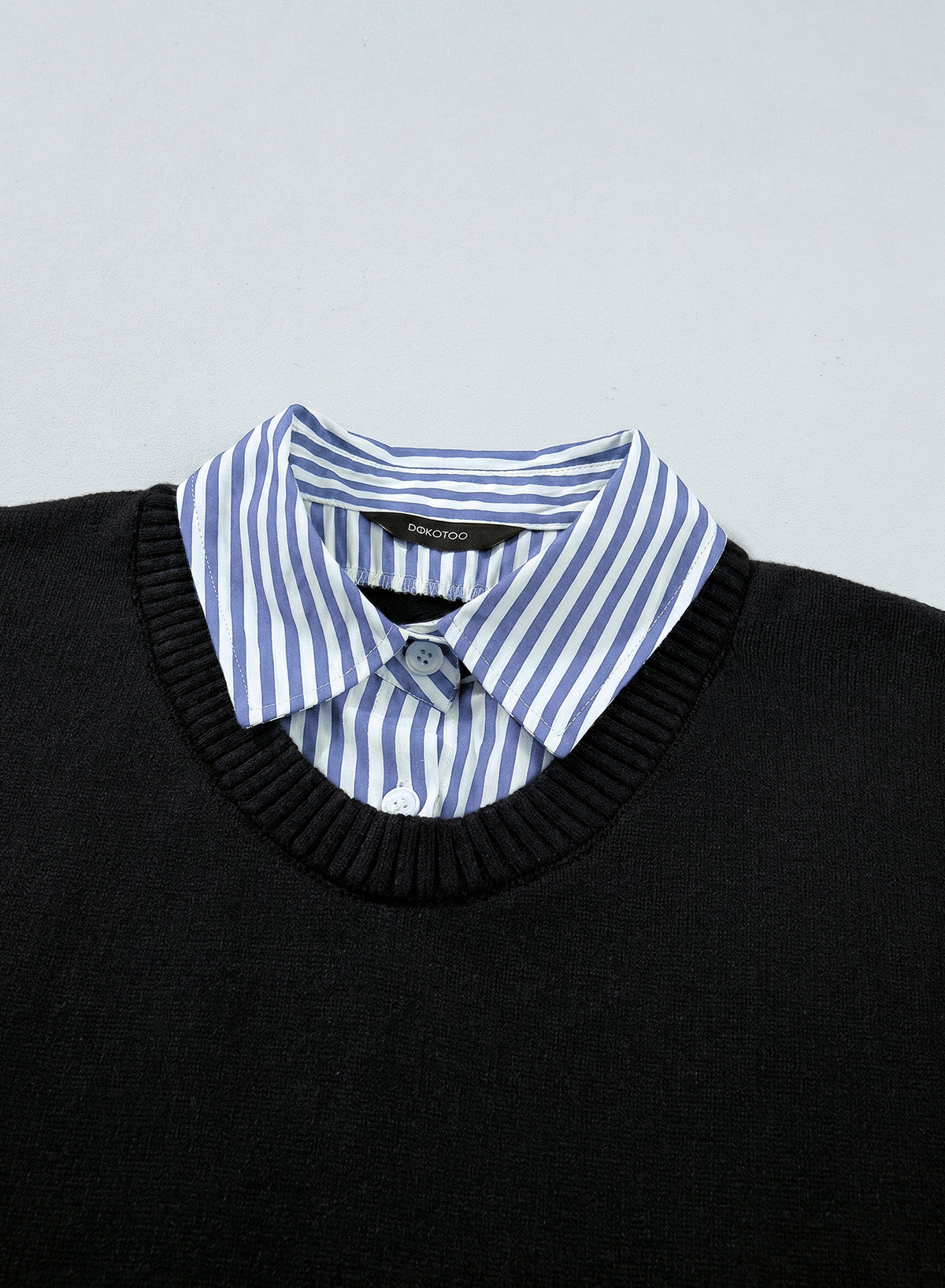 Dokotoo Sweaters for Women Long Sleeve Striped 2 in 1 V Neck Polo Pullover Sweater