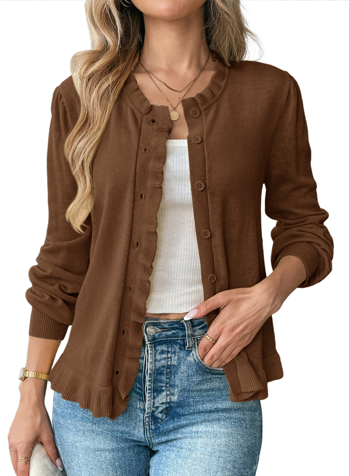Solid color cardigan sweater