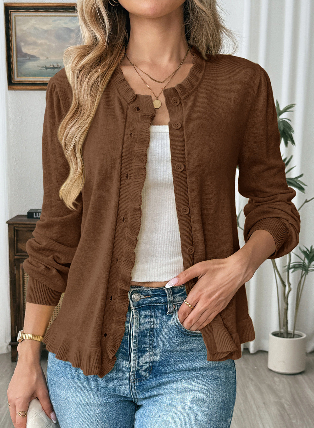 Solid color cardigan sweater
