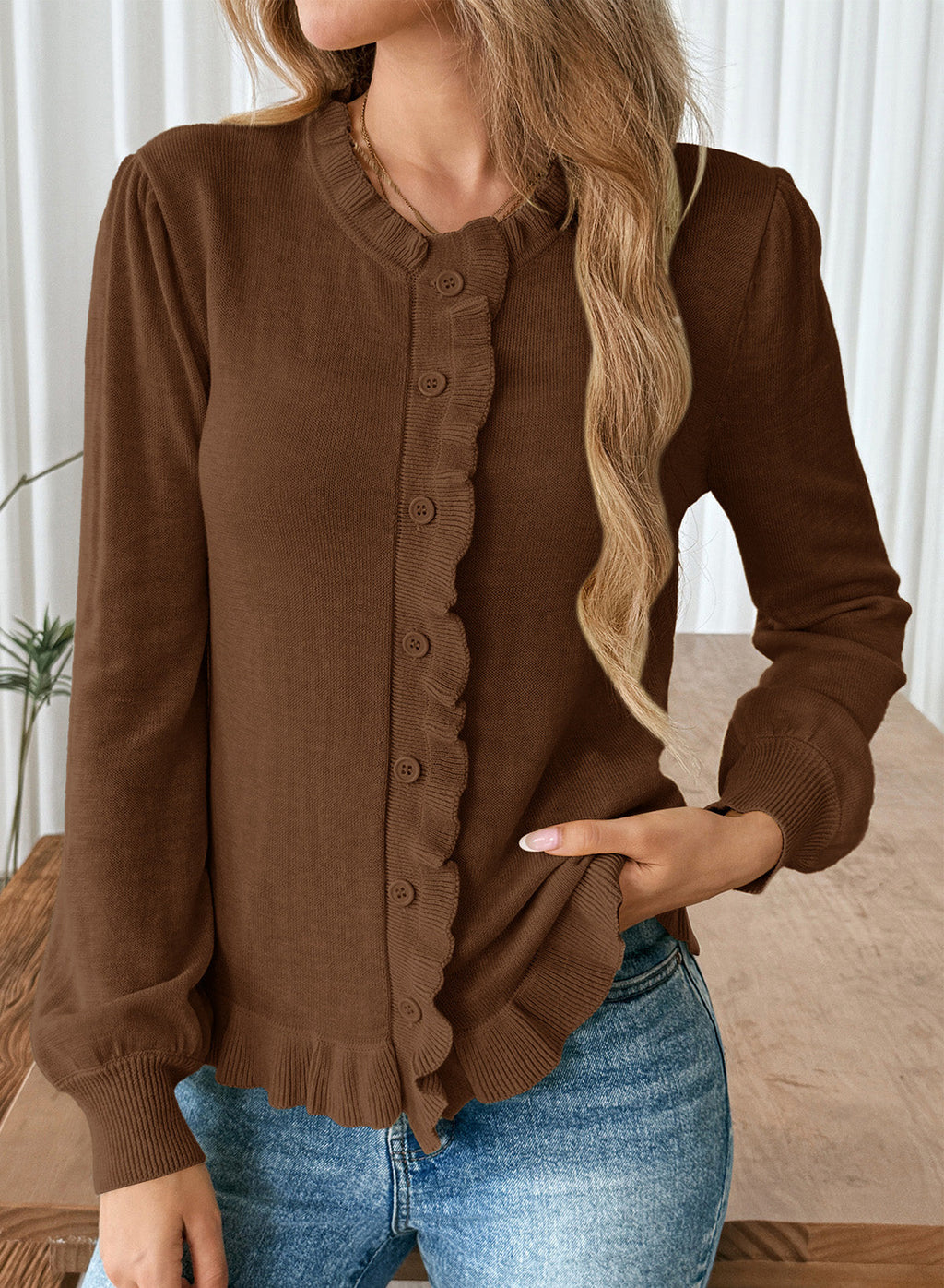 Solid color cardigan sweater
