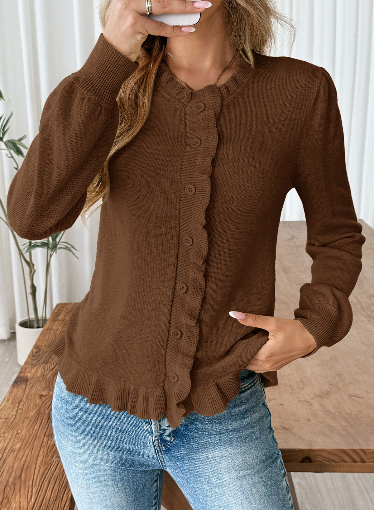 Solid color cardigan sweater