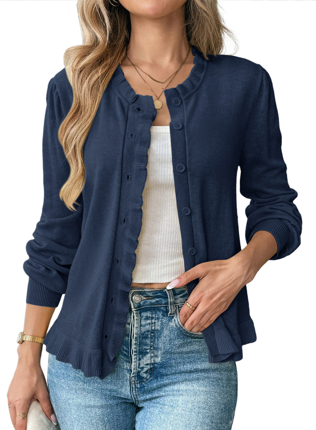 Solid color cardigan sweater