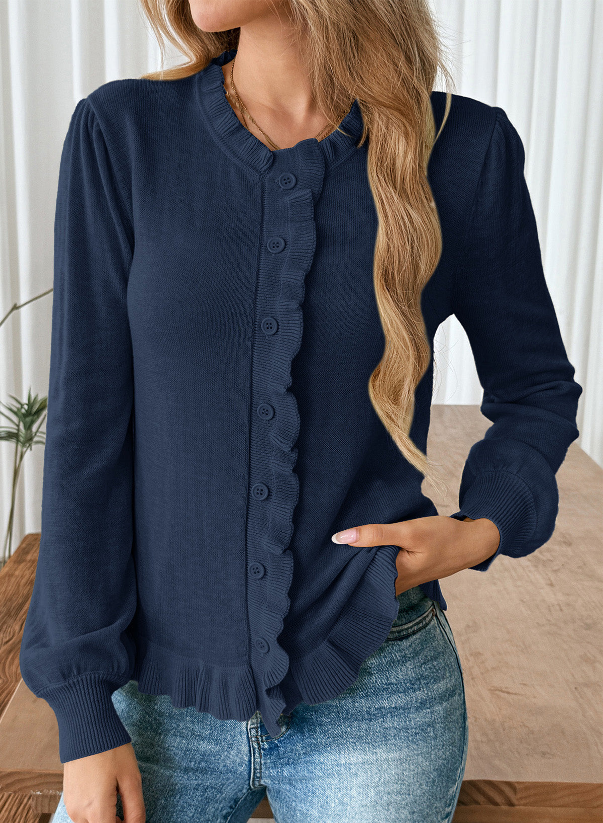 Solid color cardigan sweater